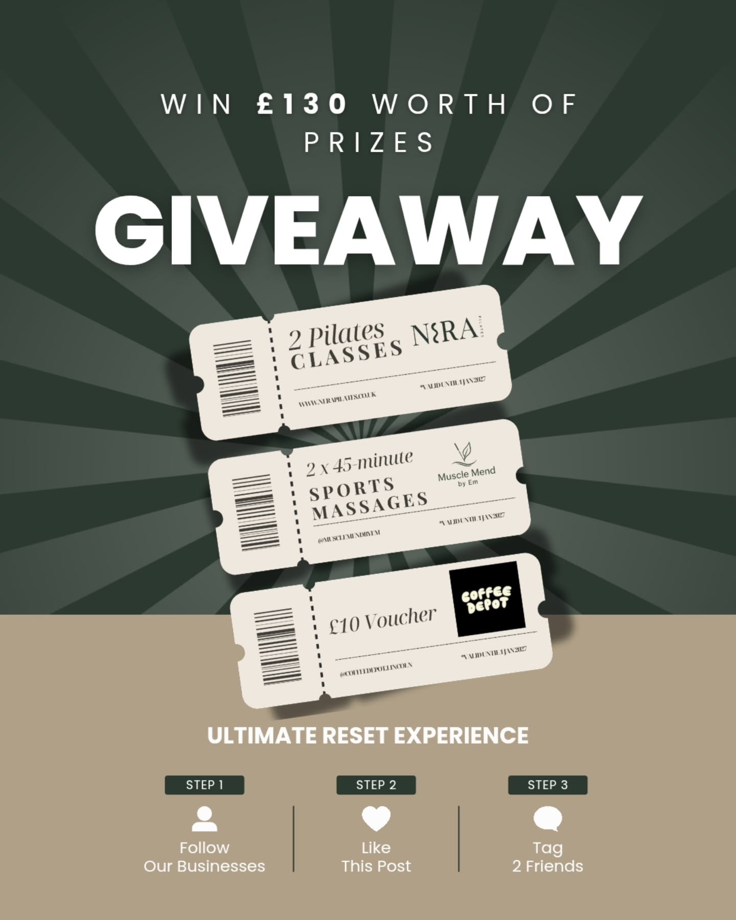 GIVEAWAY CLOSED.
New year, new intentions but this time we’re focusing on moving well and recovering properly, not doing the most 🧘♀️🤍
We’ve teamed up to give one lucky winner the ultimate reset experience, with a little coffee treat included too ☕️
🌿 2 × 45-minute Sports Massage appointments with Muscle Mend by Em
🌿 2 × Pilates classes with Nera Pilates
☕️ £10 Coffee Depot Lincoln voucher
Perfect if your body’s feeling tight, tired, or just in need of a little love after the festive period ✨
It’s easy to enter, just:
🤍 Follow @musclemendbyem & @nerapilates
🤍 Like this post
🤍 Tag 2 friends who’d love a reset
🤍 Bonus entry: share to your story & tag us
Best of luck to everyone who enters! ✨
#lincolnuk #lincoln
T&Cs:
No purchase necessary. Open to UK residents only . Giveaway closes February 6, 2026 23:59 (UK time). The winner will be chosen at random within 48hrs from closing from eligible entries; if no response within 24 hours, a new winner will be selected. The winner will not be announced to respect their privacy. To win one must be following all named local businesses at the time of the draw; private accounts must allow DMs for contact. No cash alternative; we may substitute a similar item if required. Odds depend on the number of entries. By entering, you confirm you’re 18+ and agree to Instagram’s terms.
This giveaway is in no way sponsored, endorsed, administered by, or associated with Instagram.