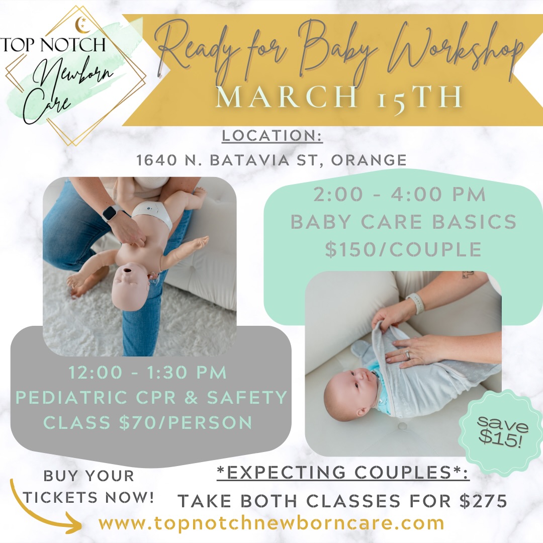 🌼 SPRING DUE DATE? 🌸
Prepare to feel empowered in your parenting journey with the Ready for Baby Workshop! 💪🏻
Sunday, March 15th: come join a day of new parent education! ✨
You can take ONE or BOTH classes, whatever works for you! ✏️
❤️ 12-1:30pm Pediatric Safety & CPR Class $70/person (great if you’re expecting, new parents or care for infants/children).
\\ 30 min break //
👶🏻 2-4pm Baby Care Basics Class $150/couple (perfect for expecting parents in the 3rd trimester).
*Expecting parents signup for both classes for $275*
📍 Class location: 1640 N. Batavia St, Orange
Space is limited, LINK IN BIO to book your spot in class. 🔗