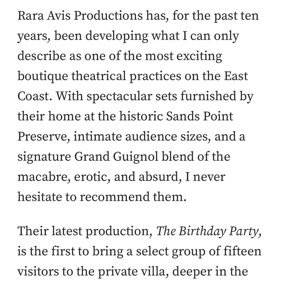 Thank you Blake Weil @no_proscenium for the fabulous review!!! If you missed this show, The Birthday Party: will return in October 2024. Check out the complete review https://noproscenium.com/review-rundown-of-pirain #immersiveart #immersivetheatre