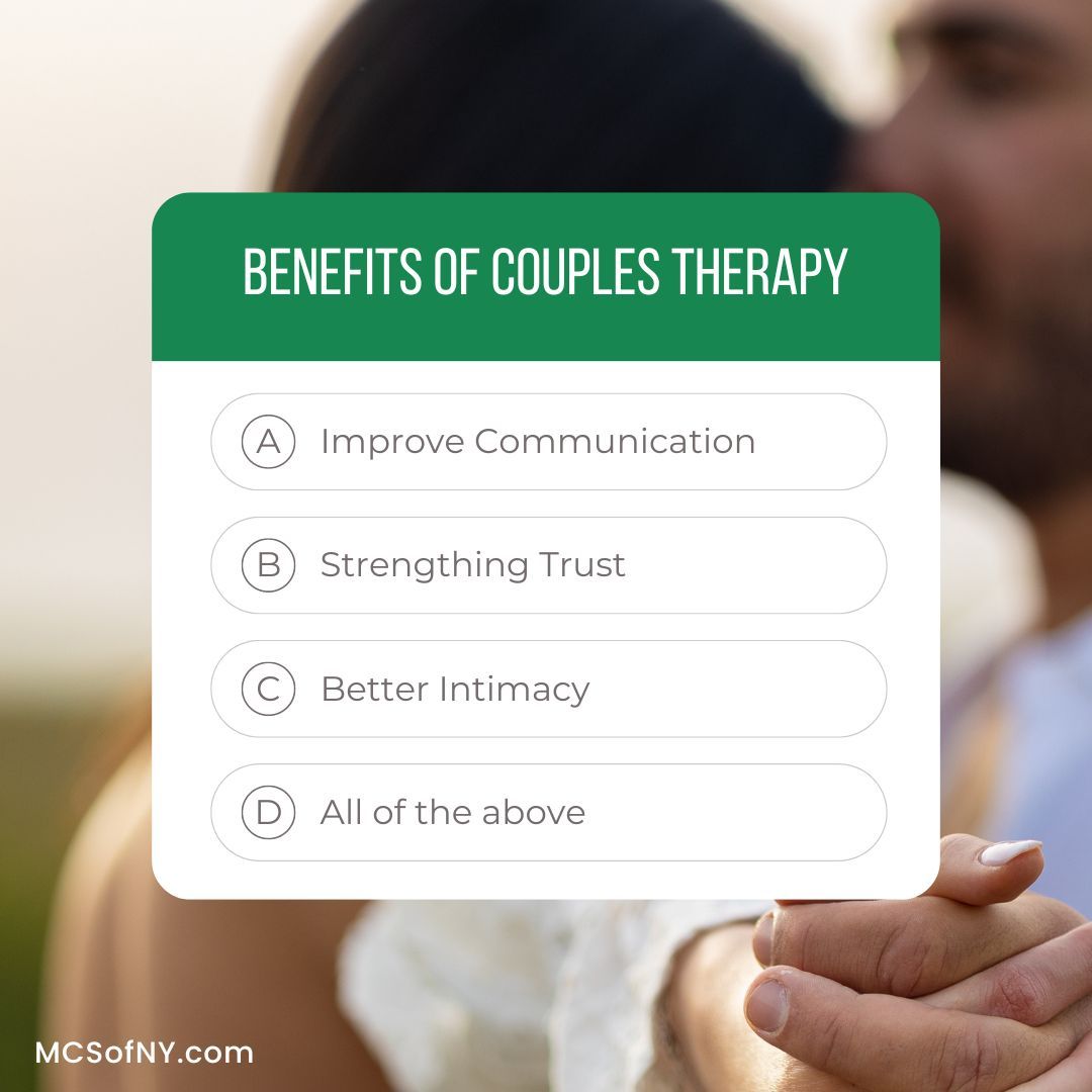 Couples therapy is a powerful tool for deepening connection and improving communication. Whether you're navigating life transitions or feeling stuck in negative patterns, therapy helps create a safe space to explore feelings, rebuild trust, and foster growth together.
Don’t know where to start? Give us a call at 914-228-7650 for a #free consultation.
#couplestherapy #therapy #mental-health #ny #nyc #westchestercounty