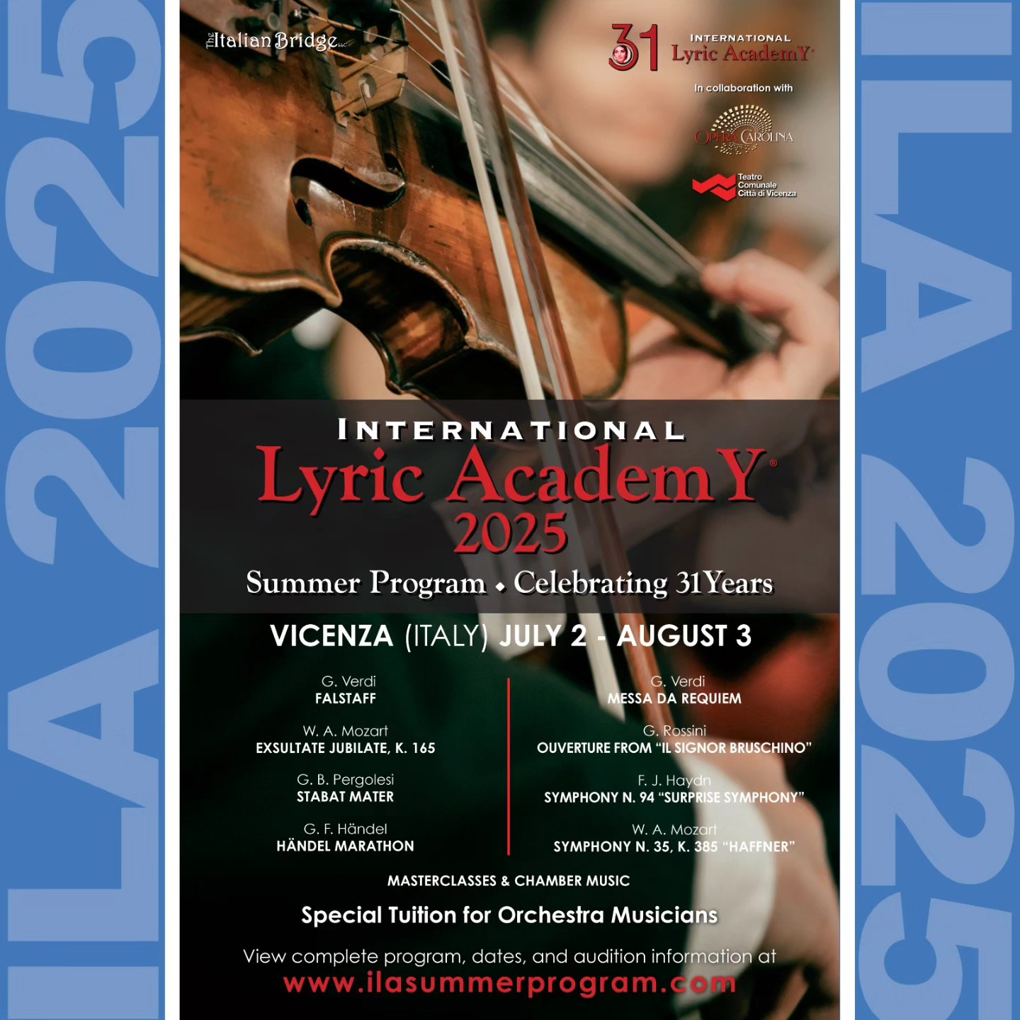 Join the ILA Orchestra this summer in Italy!
.
.
.
.
.
.
#internationallyricacademy #operasingers #yaptracker #singinitaly #orchestraprogram #orchestra #italy #violin #viola #cello #trumpet #flute #oboe #doublebass #orchestrasummercamp #orchestrasummerprogram