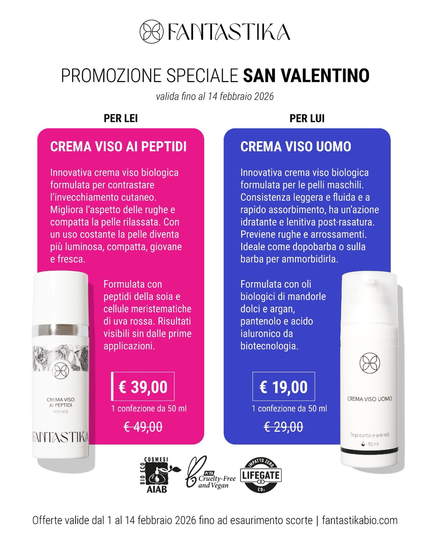 💘 Quest’anno a San Valentino scegli un regalo che fa bene (alla pelle e al cuore 😍)
✨ Crema viso lei anti-age
💧 Crema lui post-rasatura
🩷 Sconto del 10% fino al 14 febbraio con il mio link in bio!
#FantastikaBio #SanValentinoBio #BeautyRoutine #CuraDiSé #SkincareNaturale