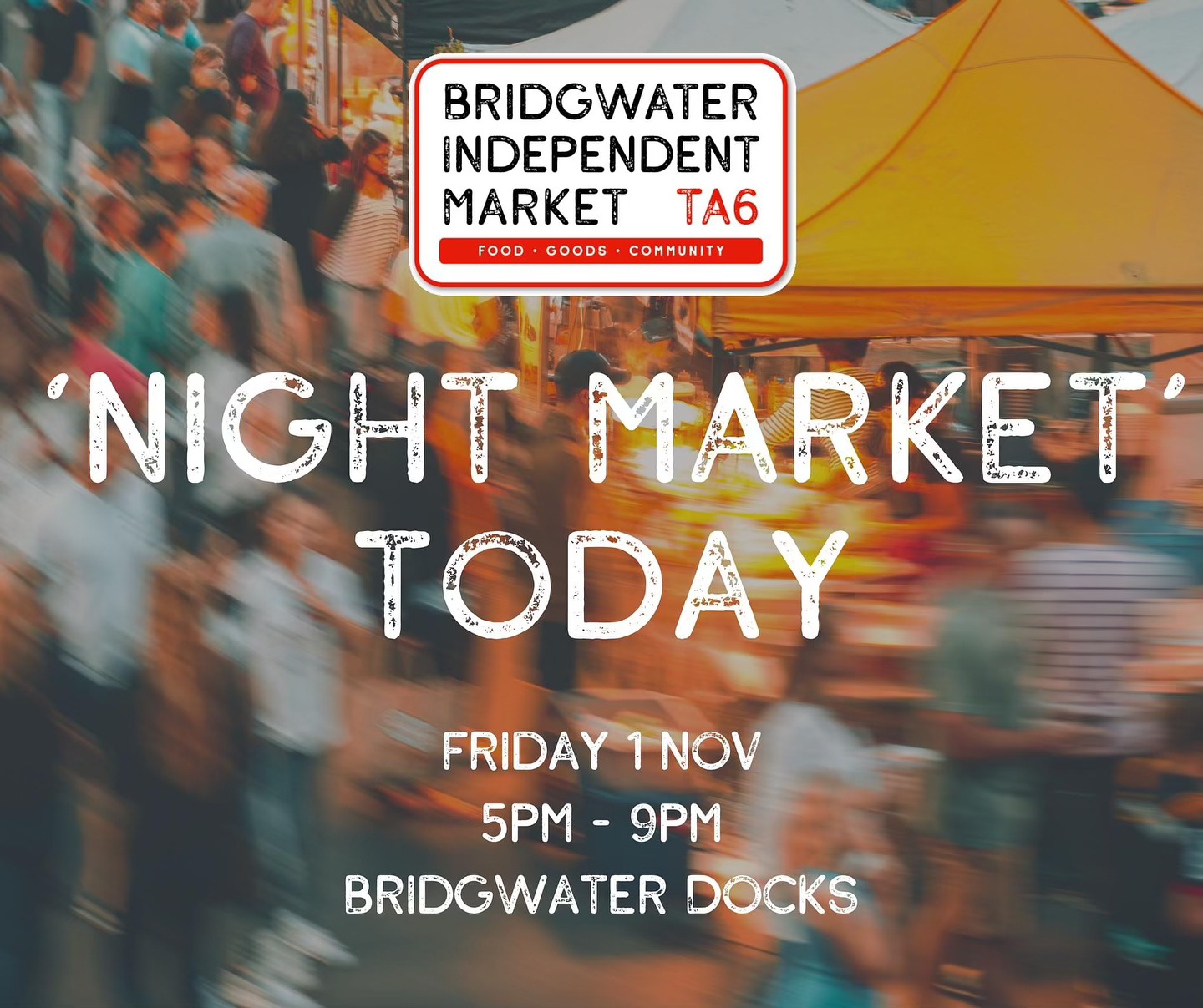 💥💥It’s today! 💥💥
Hope to see you later, there’s loads of exciting things happening across Bridgwater today!🙂
What: Bridgwater Taunton Independent Market, Night Market
When: TODAY!
Where: Bridgwater Docks
Time: 5pm - 9pm
#bridgwater a rival #bridgwater@arket #fallenmoon #bridgwatersomerset #somersetmarkets #nightmarket