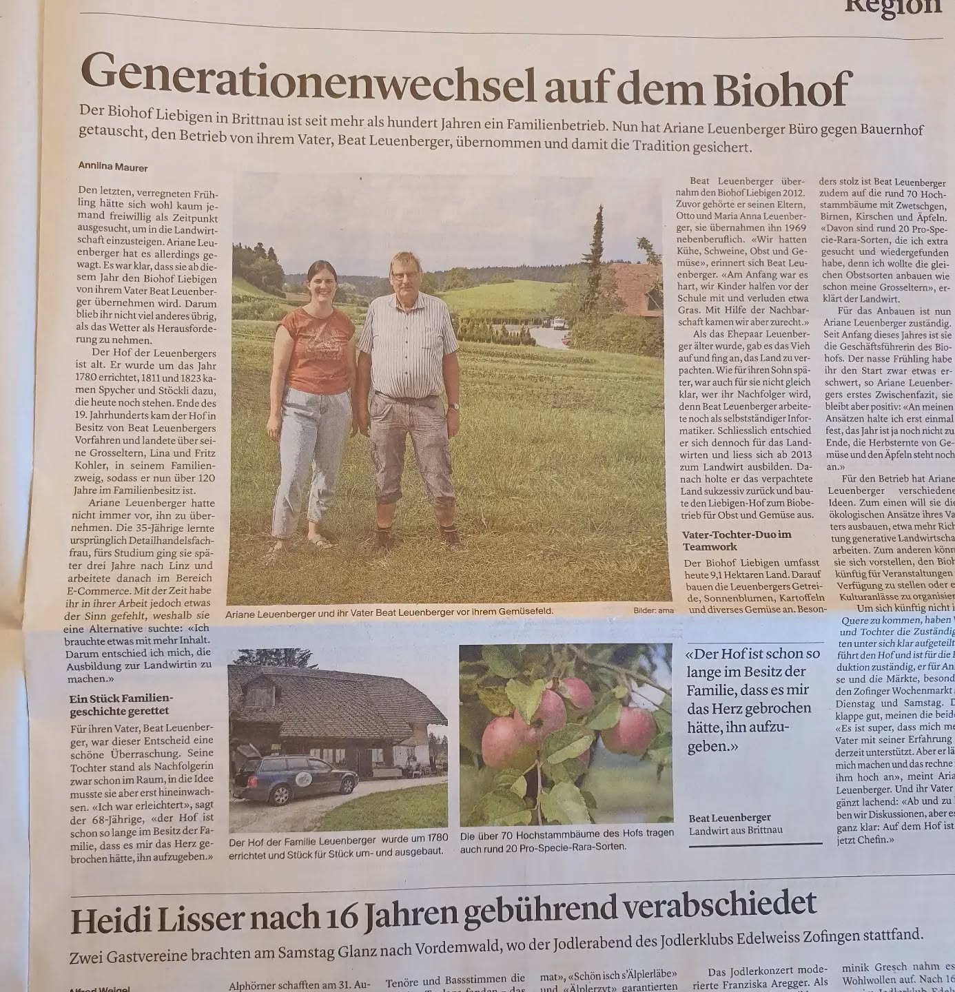 Heute im Zofinger Tagblatt: ein Bericht über den Generationenwechsel auf unserem Biohof 🥳 Super geschrieben, danke Anniina!!
Freut mich mega, dass wir mal unseren Betrieb zeigen konnten und uns vorstellen durften 🤩 freu mich auf die Zukunft auf sem Biohof Liebigen 🤩