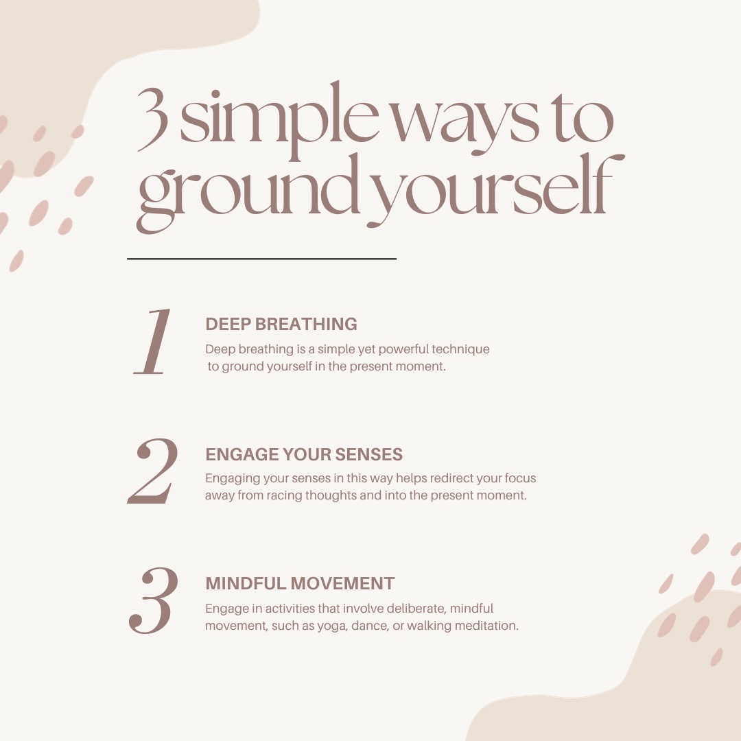 Grounding techniques, such as deep breathing, mindfulness, movement or connecting with nature, offer profound benefits.
They help shift our focus from overwhelming thoughts to the present moment, fostering a sense of calm. Scientifically proven to reduce stress hormones, these practices promote emotional regulation and resilience. Incorporate grounding into your routine, and watch your mental well-being improve.
#mentalhealth #mentalhealthawareness #selfcare #selflove #anxiety #love #mentalhealthmatters #depression #motivation #health #wellness #mindfulness #healing #fitness #life #loveyourself #therapy #inspiration #happiness #mindset #positivity #positivevibes #quotes #meditation #mentalillness #psychology #wellbeing #recovery #instagood #happy