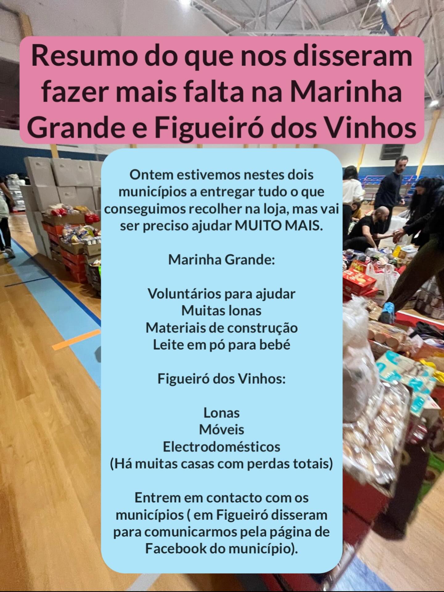 Foi incrível o movimento de voluntários ontem na nossa loja, mas é preciso fazer MUITO MAIS! As pessoas estão literalmente sem tecto e não vai parar de chover! Quem puder, por favor, vá ajudar! Quem conhecer empresas de construção, de materiais de construção, de plásticos, móveis, etc , por favor apelem à doação! Em Figueiró dos Vinhos já lá estava o exército a ajudar, mas noutras localidades não e, mais do que bens, precisam de braços para ajudar! Obrigada a todos os que nos ajudaram ontem a fazer um bocadinho a diferença, mas foi mesmo só um bocadinho.. temos de fazer mais!