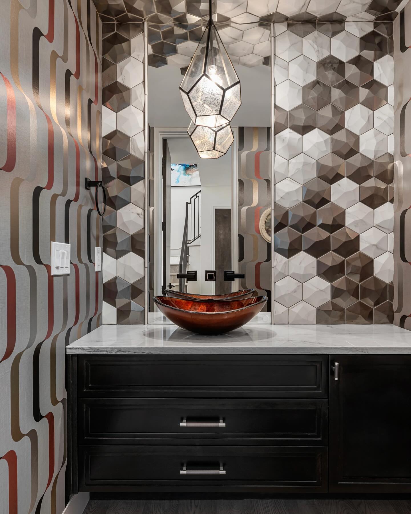 Powder Room Wow Factor! Boise remodel-from blah to wow-go bold
#yorkwallcoverings
#bedrosianstile
#monicamachadesign
#engineeredhardwood
#designbuild