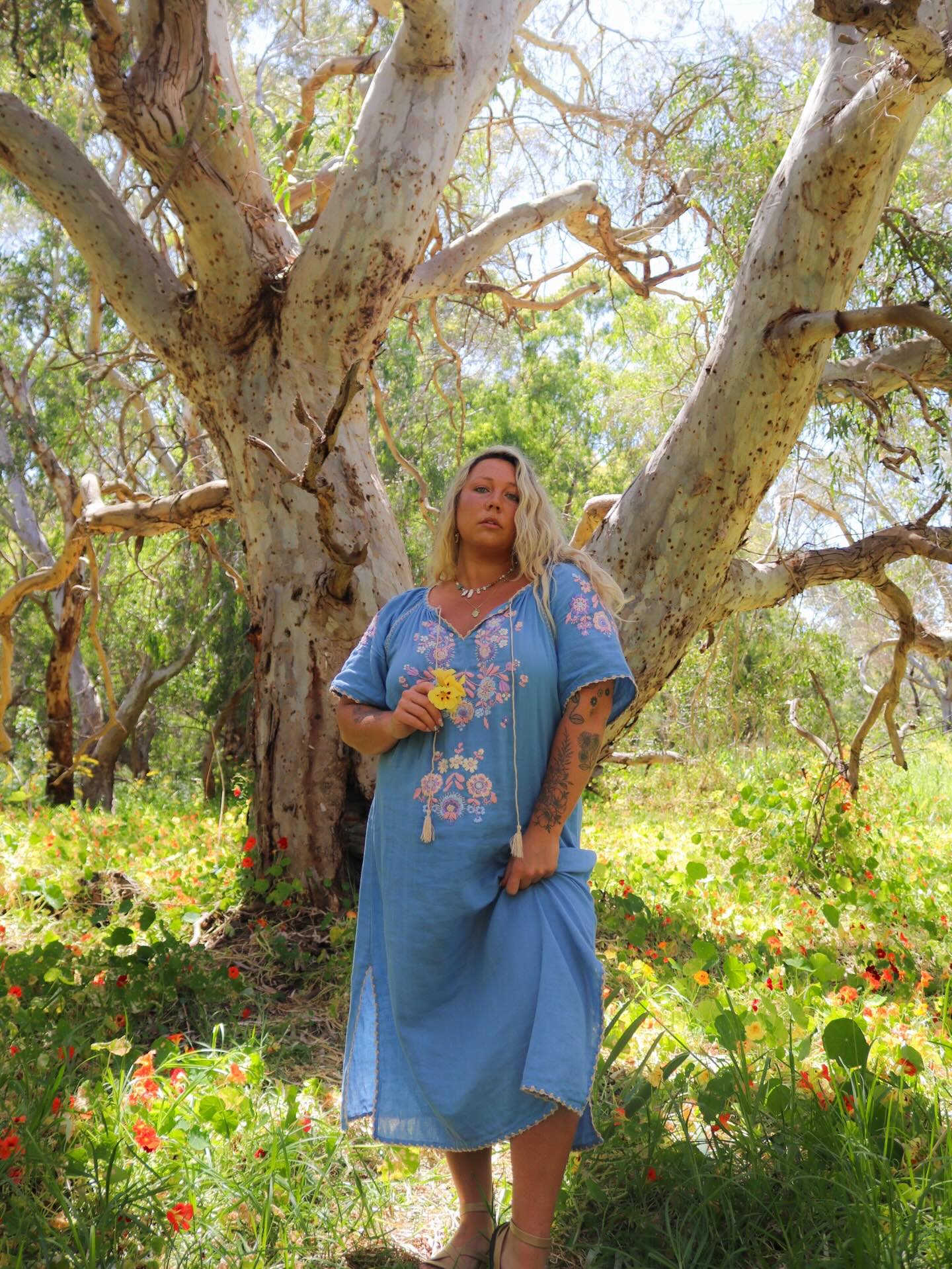 Glorious Summer dayzzzz 🩵 @staygolden in our ROSY FOLK Dress in Topaz x