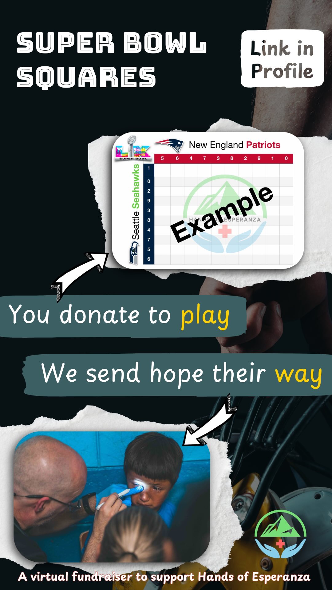 |Link in Profile| Get your tickets now for our virtual Super Bowl Squares Fundraiser on February 8th! Squares are on sale until game day 5PM EST—don’t miss your chance to win and support Hands of Esperanza in building a medical clinic in Alta Verapaz, Guatemala. Join the fun! #fundraiser #superbowlsquares #superbowl #guatamala #help