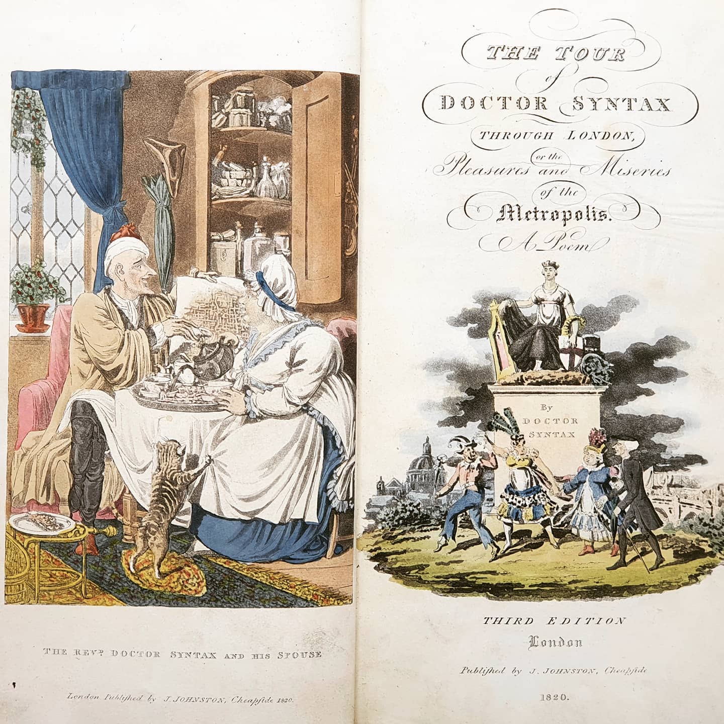 The Tour of Doctor Syntax through London 1820. Not by William Combe, but a cheeky imitation 😉 A rare uncut example complete with the engraved title and 19 hand coloured plates by either Cruikshank or Rowlandson. £300. One of the many interesting items we will be listing over the next week, ranging from post incunabula to early 17th century emblem books to rare numismatics...
📚 📖 📚 📖
#drsyntax #regencybooks #thomasrowlandson #cruickshank #rarebooks #tarringtonbooks #colourplates #illustratedbook #illustratedbooks #doctorsyntax #london🇬🇧 #london #regencylondon #bookshop #booklovers #bookish #bookstagram #oldbooks #handcoloured #caricature #oldlondon