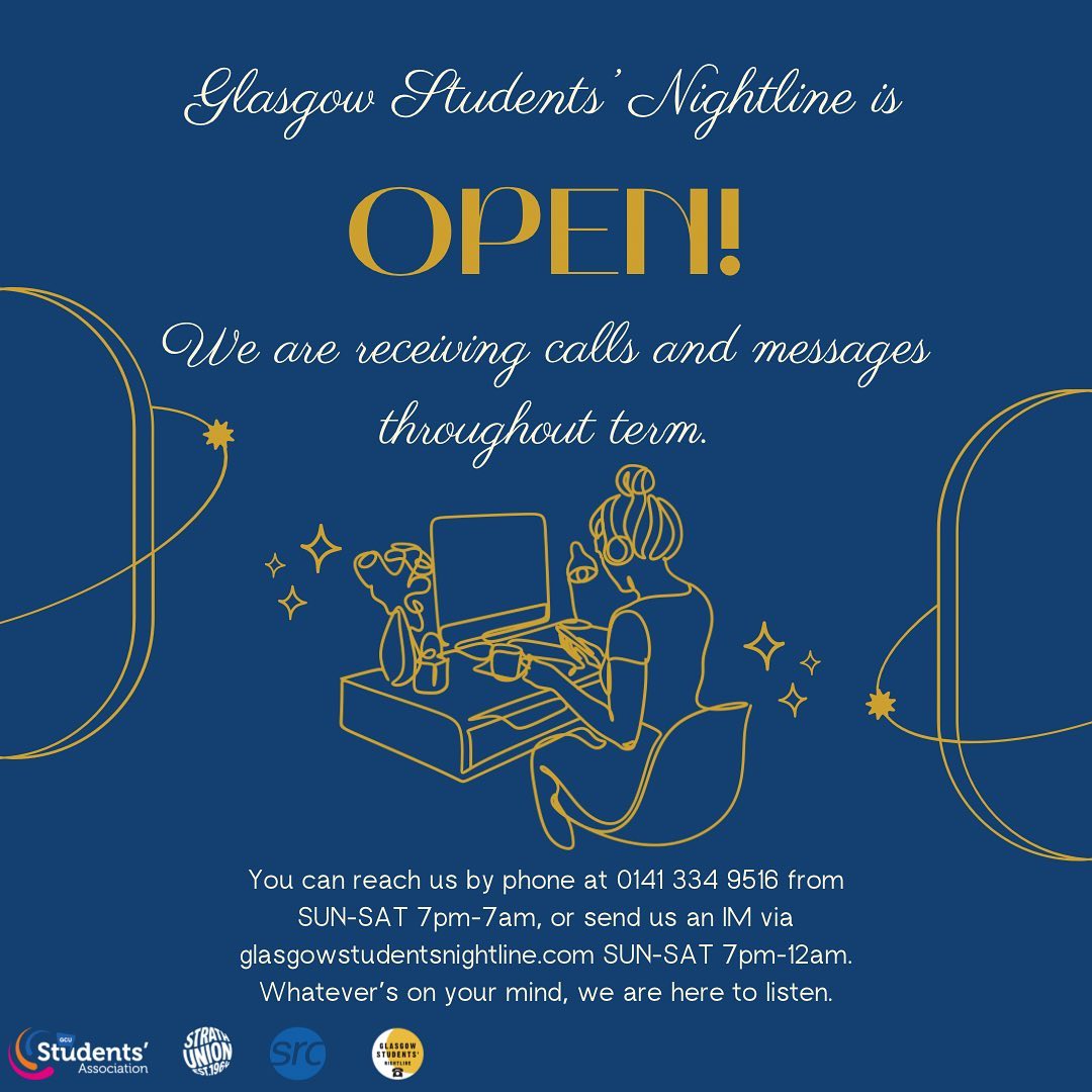 As we are all making our way back to uni, our listening service is officially open again! Beginning at - or coming back to uni can be very exciting, but also quite stressful. Once assessments and marks begin to take up mental space, it can be easy to feel overwhelmed. If you have something you would like to get off your chest, give us a call or an IM. We won’t judge. We’re here to listen. 💛💙