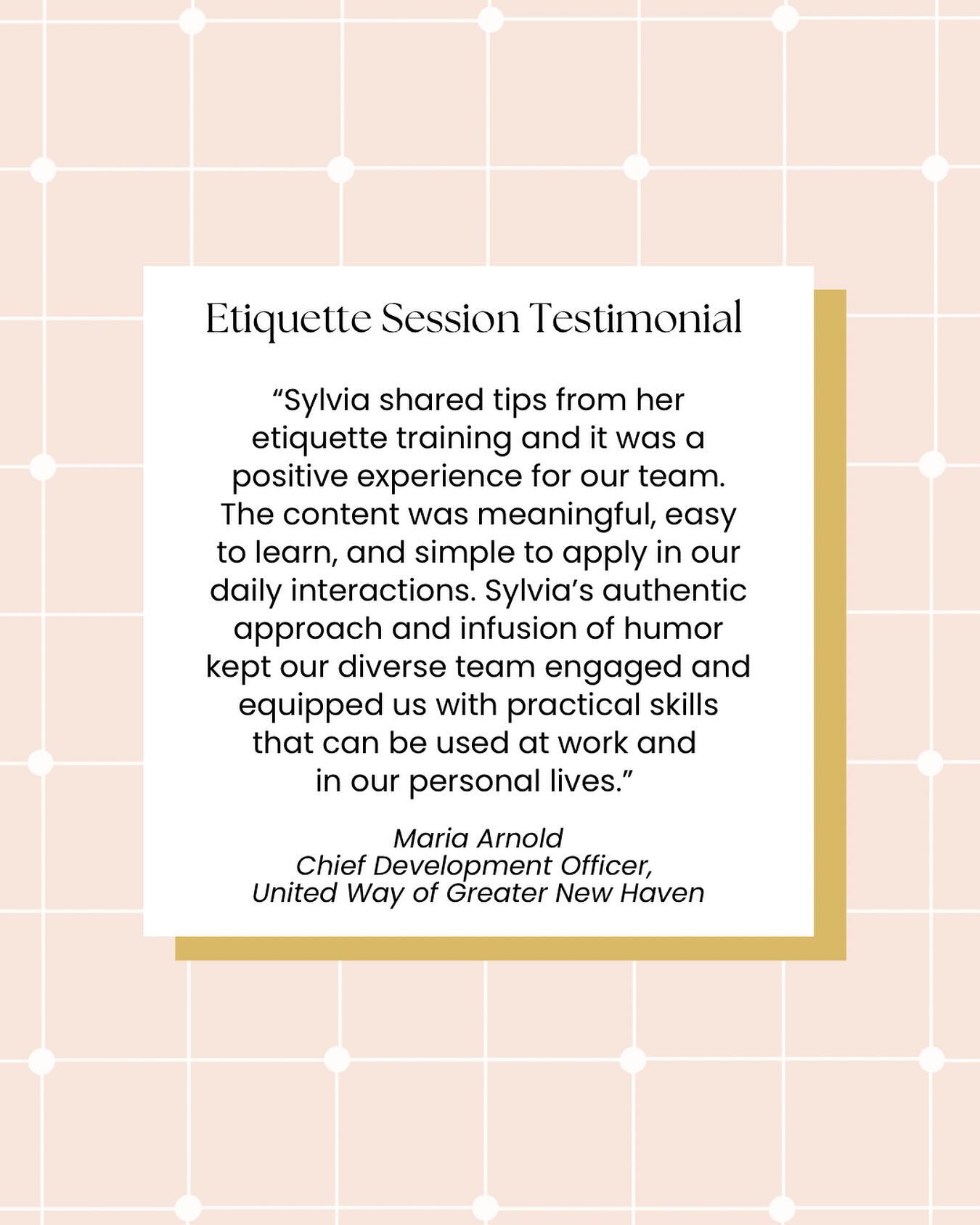 Grateful for the feedback and encouragement about my etiquette coaching! For more information about class offerings, visit kindnessandmanners.com!