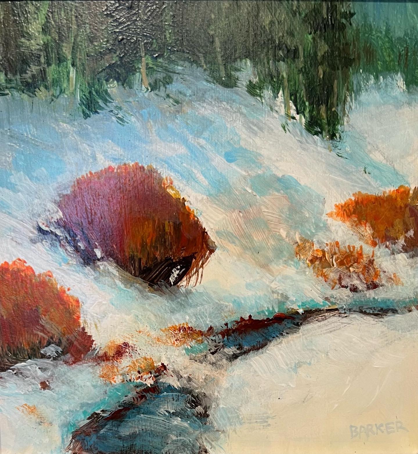 Enjoy another painting from Jim Barker ~ ~ ~ perhaps in celebration and anticipation of the incoming snow?! ❄️
@claudettejimbarker