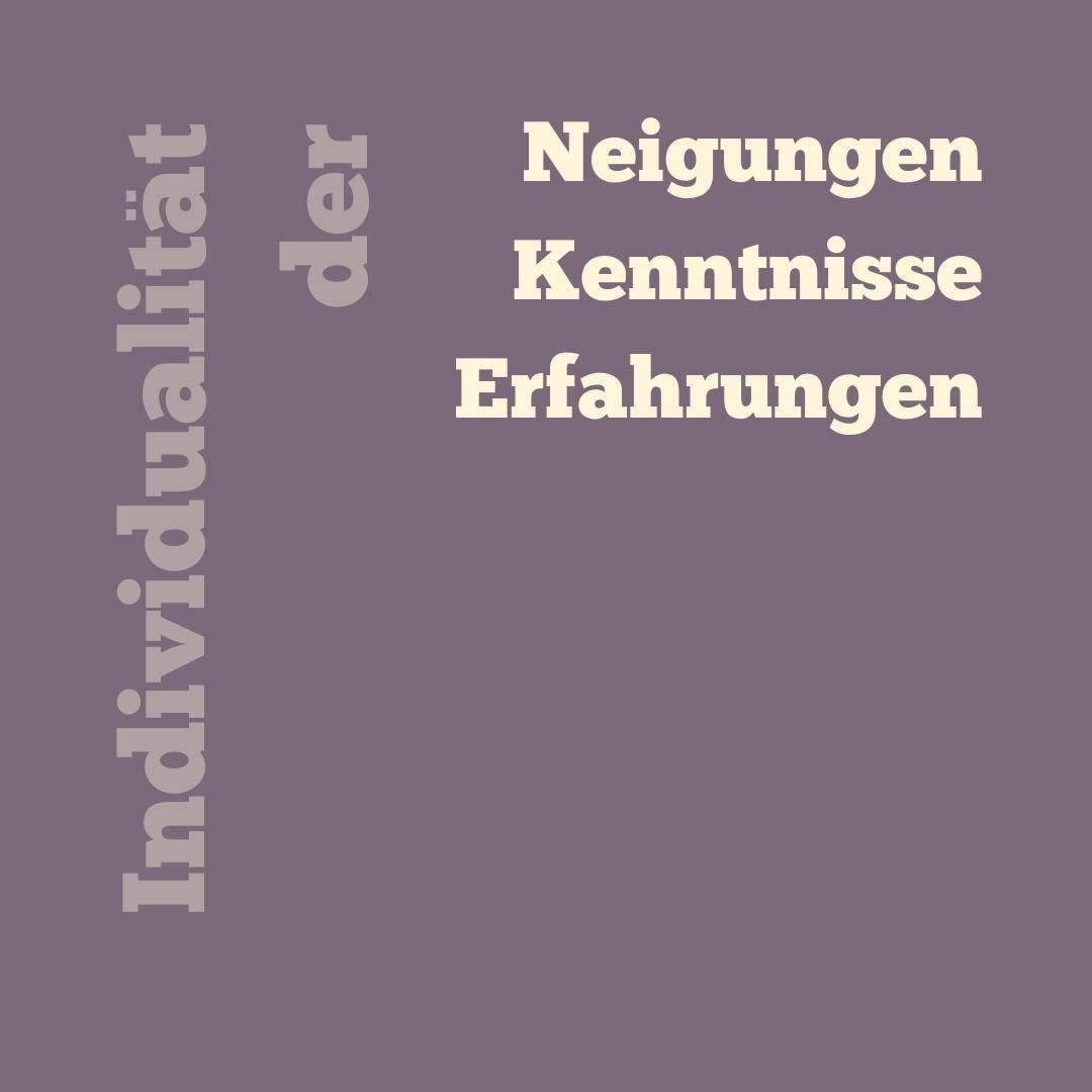 Wir alle in unserem Team haben natürlich jeweils auch persönliche Neigungen, unterschiedliche Fachkenntnisse und individuelle Erfahrungen, auf die wir dabei zurückgreifen.
Wir respektieren selbstverständlich, wenn es irgendeinen Bereich gibt, der dir nicht so liegt.
Wir fragen dich hierbei, ob du dich lediglich noch unsicher in diesem Bereich fühlst oder du dich grundsätzlich nicht dorthin gezogen fühlst.