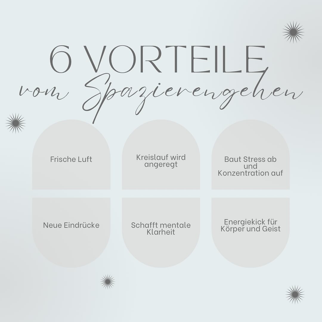 Hier findest du Vorteile für einen morgendlichen Spaziergang:
💨 Beim Spazierengehen wird der Körper in Schwung gebracht, der Kreislauf wird angeregt und die frische Luft tut der Seele gut.
⚡️ Die besten Muntermacher sind die ausgeschütteten Glückshormone wie Endorphine, Serotonin und Dopamin, die in unseren Körper freigesetzt werden, weswegen unser morgendlicher Spaziergang ein natürlicher Energiecocktail ist.
💭 Die rhythmische Bewegung hilft dabei Stress abzubauen und das Gedankenkarussell zu stoppen. Durch die Konzentration auf den Lauf und die Eindrücke der Umgebung können Probleme aus einer neuen Perspektive betrachtet und so manche Lösungen gefunden werden!
👩💻 Ein Spaziergang am Morgen ist eine einfache und effektive Methode, um die Produktivität zu steigern. Der Energiekick verringert Prokrastination und hilft dabei, deine Aufgaben und Ziele anzugehen!
Was denkt ihr übers spazieren und wann wart ihr das letzte Mal?
#mentalcare #walk #burnout #coaching #autumn