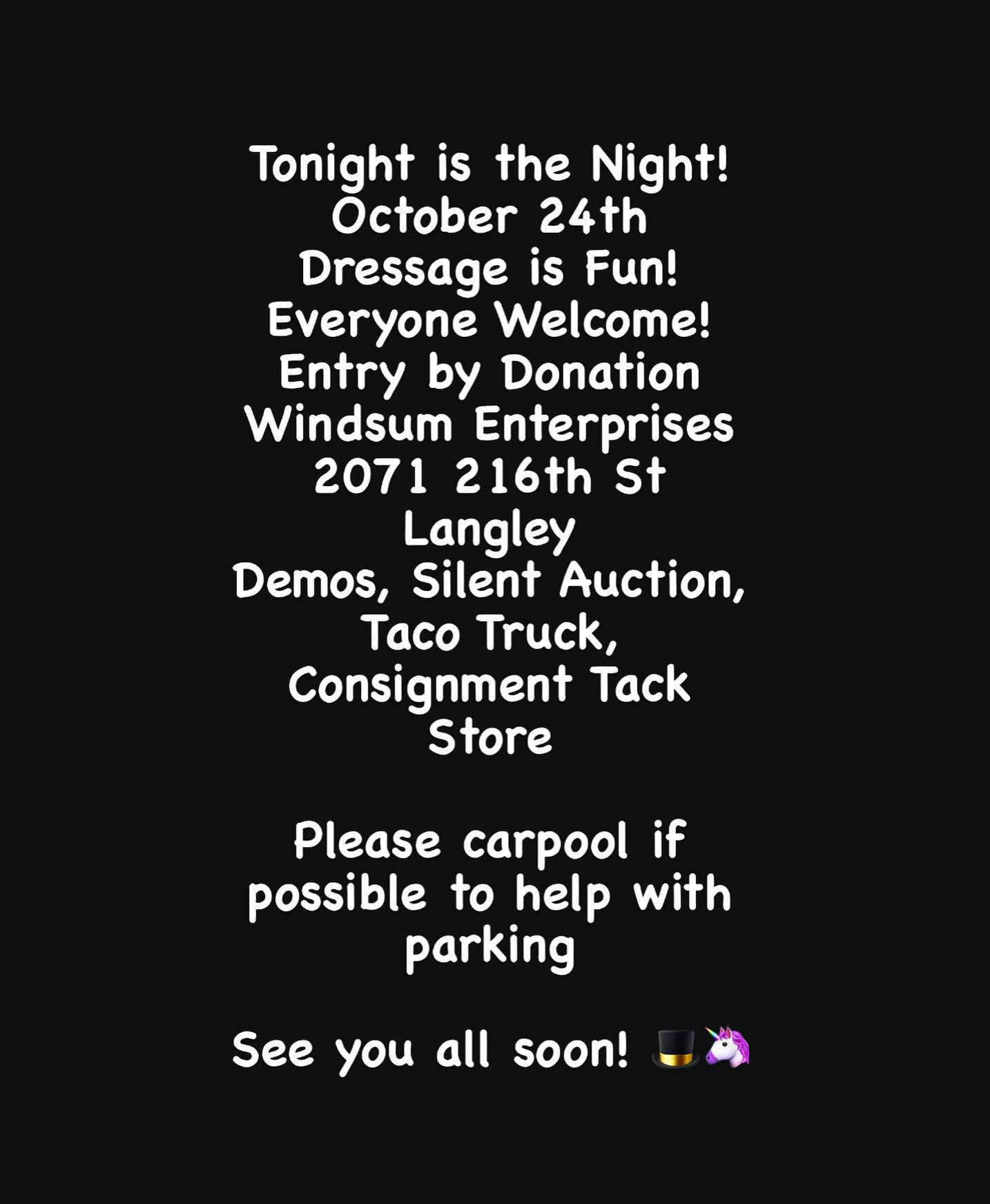 6-8pm! See you all soon!!!! 🌮 🐎 🎩 🎶