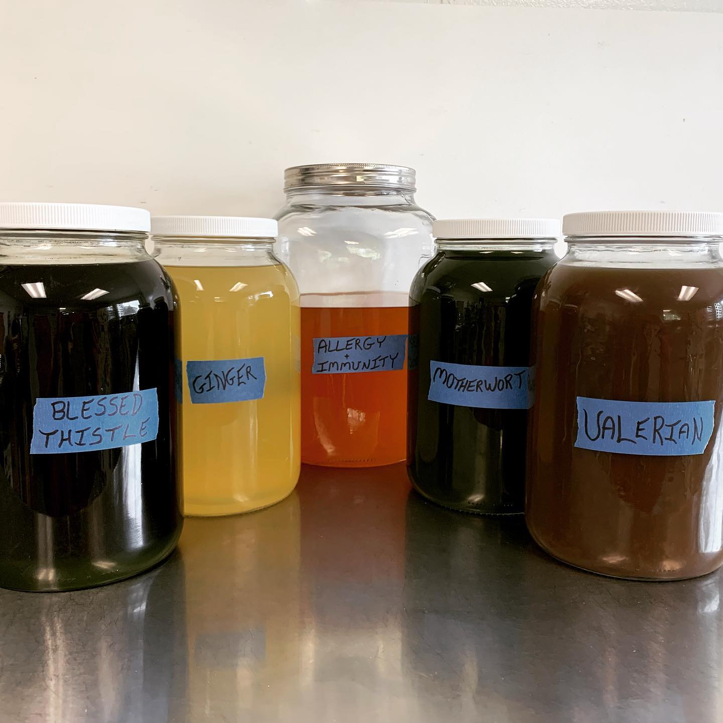 Blue tape appreciation post. Thank you for making our new botanical extracts look extra double sexy #bluetapegang #organicbotanicals #jandjorganics #valerian #gingerextract #motherwort #blessedthistle #allergysupport #immuneboost #wholeplant #usdaorganic #bluetape #tincture