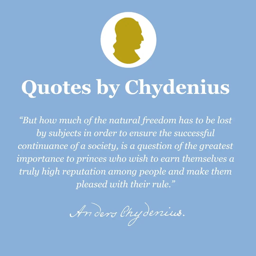 Quote of the week 💭
Source: Anders Chydenius collected worl
Thoughts Concerning the Natural Rights of Masters and Servants (1778), § 11, p. 37. Translated by Peter C. Hogg.
#freedome #quotes