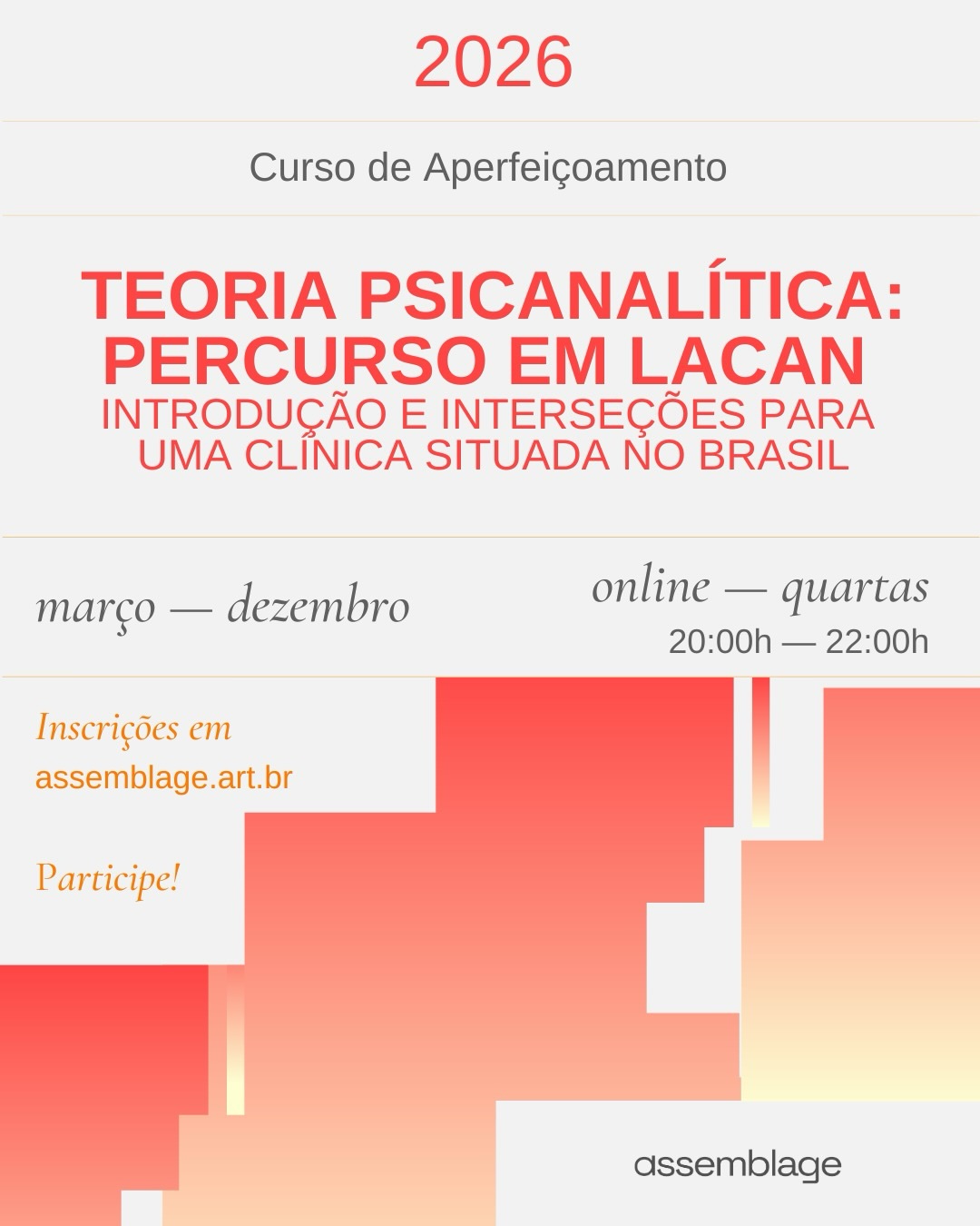 Lacan não é simples e é justamente por isso que seguimos voltando a ele.
Este curso propõe um percurso introdutório, cuidadoso e continuado pelo pensamento e pelo fazer clínico de Lacan, percorrendo sistematicamente seus cinco primeiros seminários, em aulas dialogadas e em interlocução com autoras e autores contemporâneos.
Aqui, enfrentar o “lacanês” e o lacanismo faz parte do trabalho. Destrinchar, descomplicar, ir passo a passo, sem perder o rigor, para sustentar os alcances e os limites da clínica psicanalítica.
Quer saber mais sobre o curso, os módulos e os encontros? Clique no link da bio e venha pensar Lacan com a gente.
#Lacan #Psicanálise #ClínicaPsicanalítica #EstudosLacanianos #PsicanáliseNoBrasil