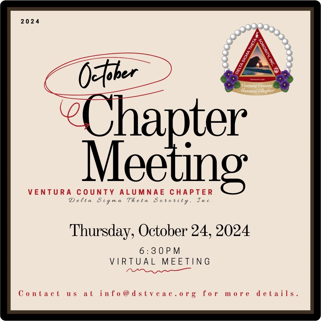 Sorors! Join us for our virtual chapter meeting this Thursday, October 24 @ 6:30 p.m. For meeting details please email info@dstvcac.org.