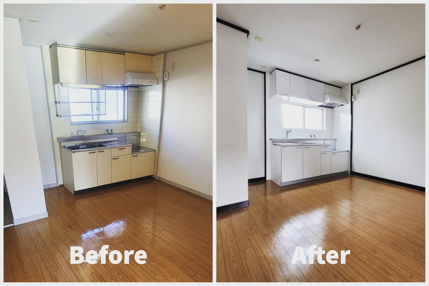 築40年以上のハイツです。
レトロなキッチンにタイル壁でしたが、思い切ってキッチン