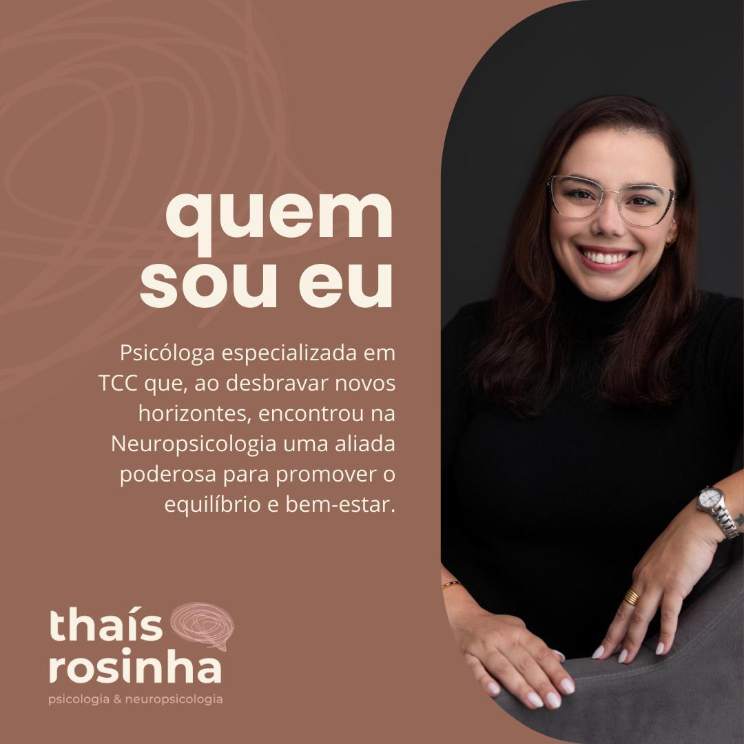 ✨ Olá! Sou Thaís Rosinha, psicóloga e especialista em neuropsicologia. Com mais de 8 anos de experiência em psicologia, atuando em hospitais psiquiátricos, consultório e como neuropsicóloga, valorizo profundamente a formação e o desenvolvimento contínuo, buscando sempre oferecer o melhor para meus pacientes. 💡
Minha trajetória acadêmica inclui:
🎓 Graduação em Psicologia pela Pontifícia Universidade Católica de São Paulo (PUC-SP)
🏥 Pós-Graduação em Terapia Cognitivo Comportamental em Saúde Mental no Hospital das Clínicas da Faculdade de Medicina da Universidade de São Paulo (HCFMUSP)
🧠 Pós-Graduação em Neuropsicologia no Instituto de Ensino e Pesquisa do Hospital Albert Einstein
📚 Aprimoramento em Terapia de Aceitação e Compromisso (ACT) no Instituto Par
Estou preparada para oferecer um atendimento de alta qualidade, focado em promover bem-estar e saúde mental. 💪😊 #Psicologia #Neuropsicologia #SaúdeMental #FormaçãoContinuada