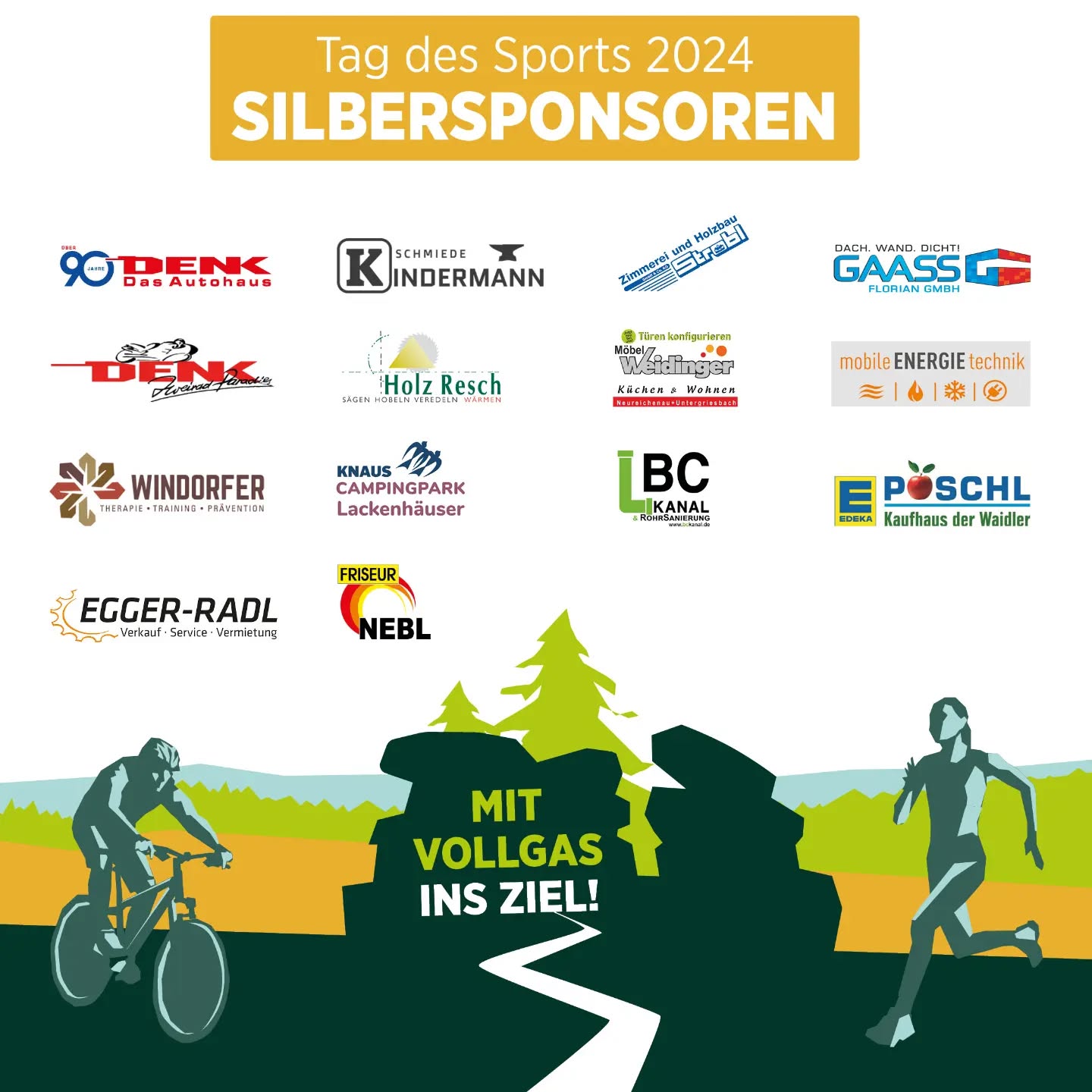 Herzlichen Dank auch an unsere diesjährigen Silbersponsoren am Tag des Sports 2024! 🥈🤩
Durch Euch können wir so eine tolle Veranstaltung organisieren 🎉👍💥
@autohausdenk @schmiede_kindermann
Zimmerei und Holzbau Strobl Gaass Florian GmbH
@zweiradparadiesdenk Holz Resch @moebelhausweidinger @mobile.energietechnik
@physiotherapie_windorfer @knauscampingpark_lackenhaeuser @bc_kanal @edeka.poeschl @eggerradl @friseurnebl
#tagdessports #silbersponsoren #sponsoren #quaelspassamdreisessel #quaelundspielspass #quälspass #veranstaltung #dreisesselgemeinde #dreisesselberg #dreisessel