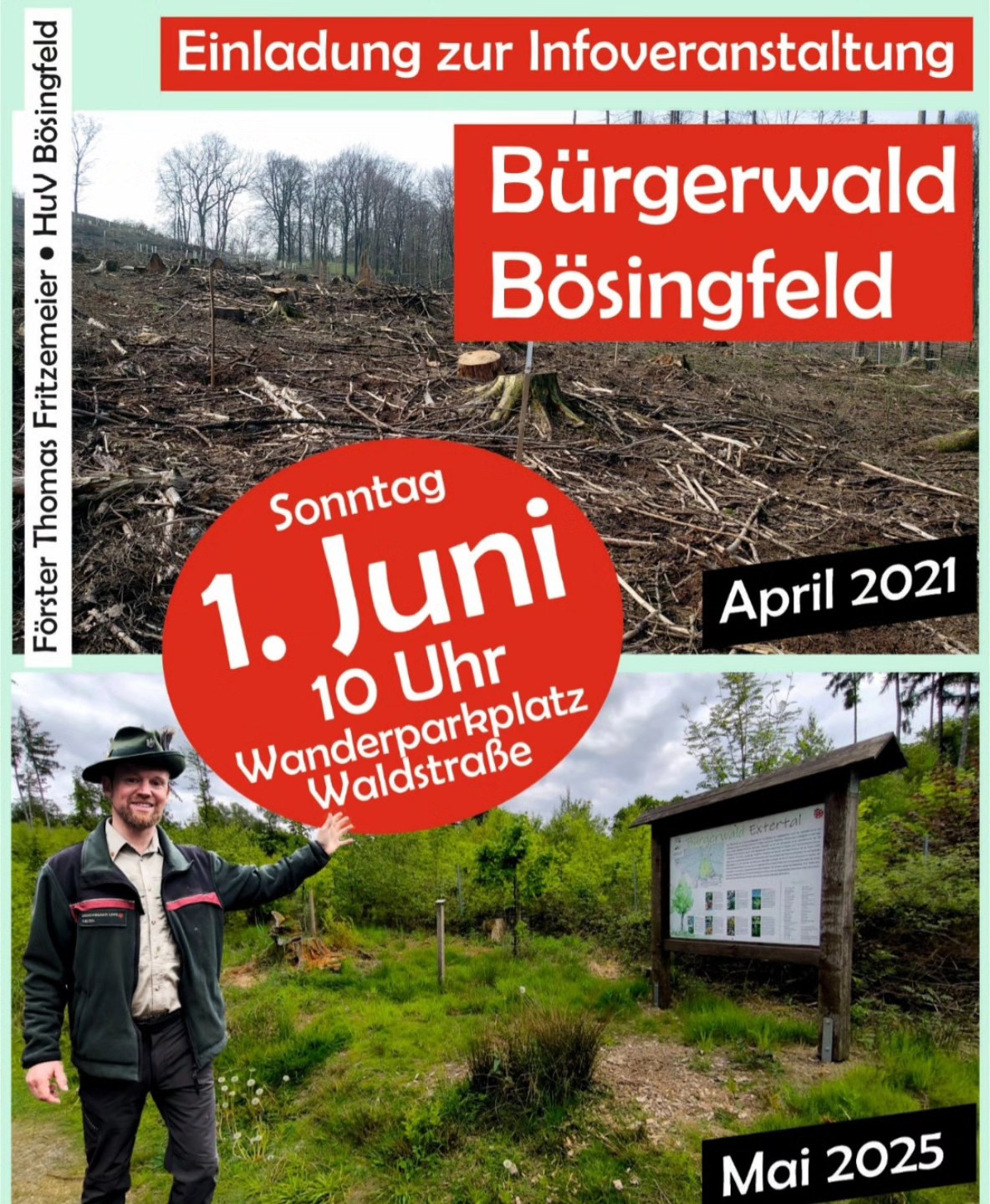Zu einer Begehung des Bösingfelder Bürgerwaldes laden Förster Thomas Fritzemeier und der Heimat- und Verkehrsverein Bösingfeld am Sonntag, 1. Juni ein. Treffpunkt ist um 10 Uhr auf dem Wanderparkplatz an der Waldstraße (Schnattergang). Im September 2020 startete die Forstabteilung des Landesverbandes Lippe das Projekt "Bürgerwald Extertal". Die Idee dahinter war, mit Spenden von Bürger, Firmen und Institutionen eine vom Fichtensterben betroffene Fläche mit einem artenreichen Mischwald aufzuforsten, der mit dem Klimawandel besser zurecht kommt. Die Idee kam gut an. Viel mehr als die benötigten finanziellen Mittel kam zusammen so dass eine zusätzliche Fläche zum Projekt dazu kam. Im Frühjahr 2021 wurden 1,7 Hektar rund 3300 Jungbäumchen gepflanzt. Ein kleinerer Teil der Fläche (2000 Quadratmeter) wurde der natürlichen Entwicklung überlassen. Sinn und Zweck des Projektes war und ist es, den Menschen das Ökosystem Wald näher zu bringen und sozusagen vor Ort darauf aufmerksam zu machen, wie wichtig der Wald für uns. Was sich in vier Jahren aus dem Fichtenkahlschlag entwickelt hat, kann sich sicher sehen lassen. Zur Infoveranstaltung sind deshalb insbesondere die Spendengeber eingeladen, die sich vor Ort überzeugen können, dass ihr Geld gut angelegt ist.