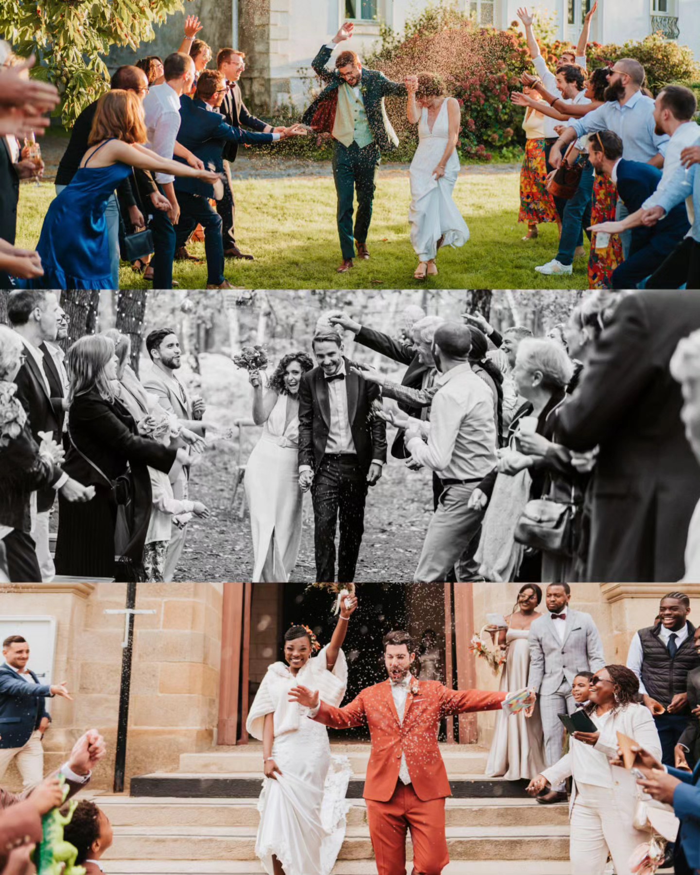 Que ce soit à la mairie, à l'église ou sur votre cérémonie laïque, vous vous souviendrez longtemps de votre sortie !
Et petit tips, si vos invités lachent leurs téléphones et sont à fond avec vous, le moment et les photos seront incroyables 😉