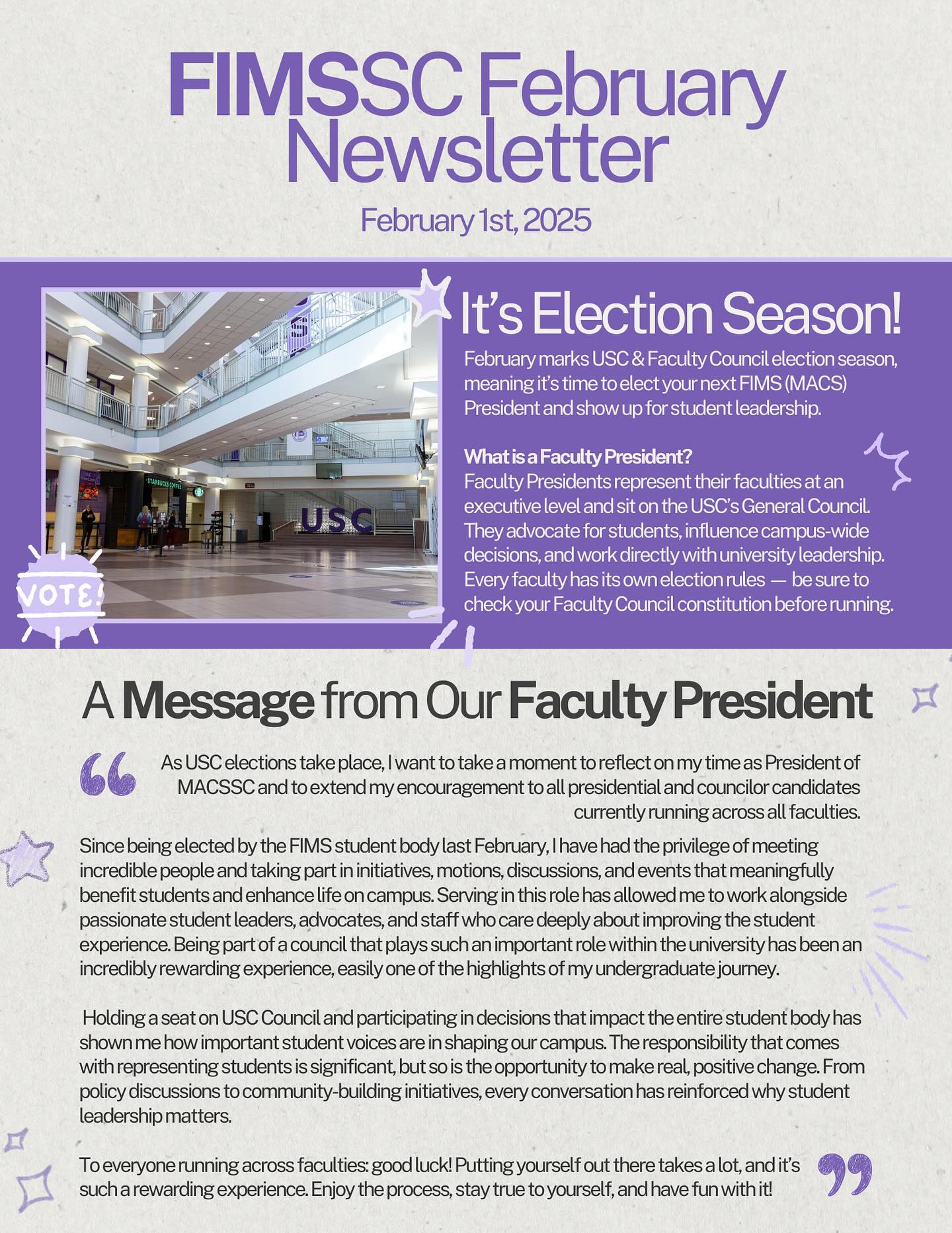 February is here 💙❄️ Midterms, reading week, and all the MACS moments in between. This month’s newsletter is packed with wellness tips, upcoming events, and reminders to rest, recharge, and take care of yourself (yes, that includes not pulling all-nighters 👀).
From yoga and wellness events to career-building opportunities, MACSSC has you covered. Check it out and show yourself some love this February ✨
#MACSSC #WesternU #MACSStudents #StudentLife #MidtermSeason #ReadingWeek #WellnessMatters #RestIsProductive #CampusLife #StudentWellness #WesternEvents #SelfCareSeason