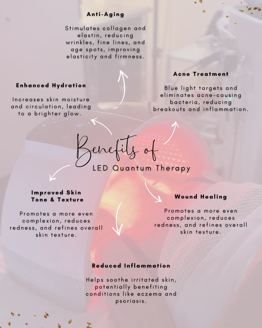 Glow deeper with LED Quantum Therapy ✨
From boosting collagen and smoothing fine lines to calming inflammation, clearing acne, and accelerating skin repair- this non-invasive treatment works beneath the surface for visibly healthier, more radiant skin.
Your skin, recharged. Book now via the link in our bio.