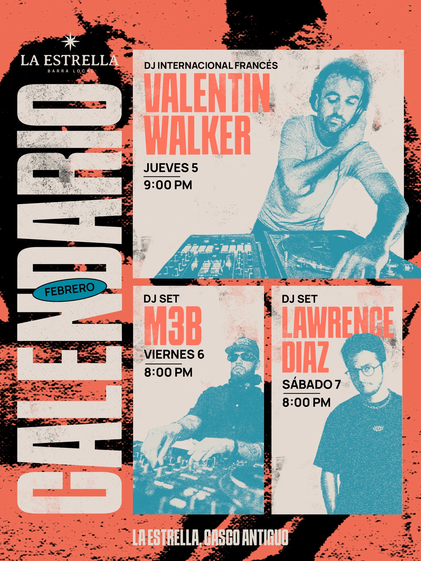 En Febrero celebramos nuestro 1er aniversario!!💥🎉
Este mes cumplimos 1 año y lo festejamos con lo que más nos mueve: cultura latina, producto local, y buena comida!
📆 Agéndate:
🇫🇷 Valentin Walker (Francia) – Jue 5 |
🎧 M3B – Vie 6 | 8:00 PM
🎚️ Lawrence Díaz – Sáb 7 | 8:00 PM
🌀 Endermix – Vie 13 | 8:00 PM
🧢 ROE – Sáb 14 & Sáb 21 | 8:00 PM
🕶️ Rubs – Vie 20 | 8:00 PM
🌴 Especial Aniversario:
✨ Tropical-Istmo + Takeover con Endémico Lab – Vie 27 | 9:00 PM
🥁 Cumbia en La Estrella – Sáb 28 | 9:00 PM
📍 La Estrella – Casco Antiguo
🎟 Entrada libre – Recomendamos reservar.