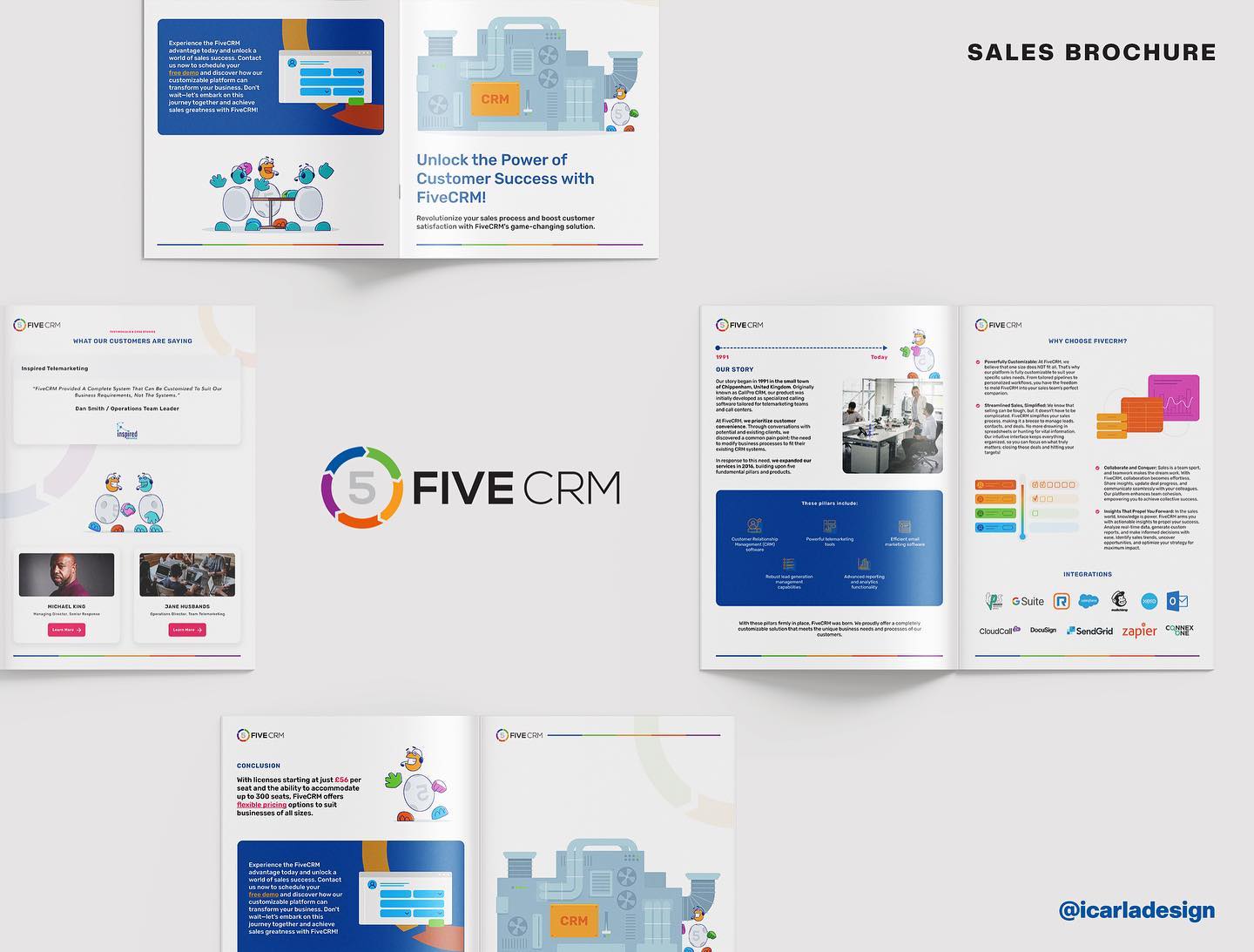 Design of the sales brochure for FiveCRM 🟢🟠🔴🟣🔵
___
Five CRM is a highly customizable hosted call center CRM that integrates with a wide range of telephony solutions and has a programmable API. It was designed for High Volume Outbound Calling and Email Marketing and major activities include lead generation and appointment setting.
#sales #salesbrochure #marketing #marketinganddesign #crmsoftware #customerrelationshipmanager #customerrelationshipmanagement #design #graphicdesign #editorialdesign #designer