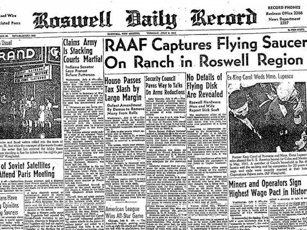 75th anniversary of the news of a reported crashed saucer near Roswell, NM. In the next few days a correction was issued stating that it was a crashed weather balloon. Whatever it was it became one of the most famous headlines in terms high strangeness.