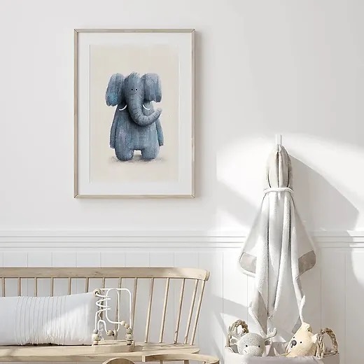 This very friendly elephant who would look lovely in a children's nursery, kids bedroom or playroom. This unique illustrated elephant print is designed for those who like a more contemporary Scandi or Boho style and would look beautiful in a safari theme room! Im stock on our website #nursery #safari #baby