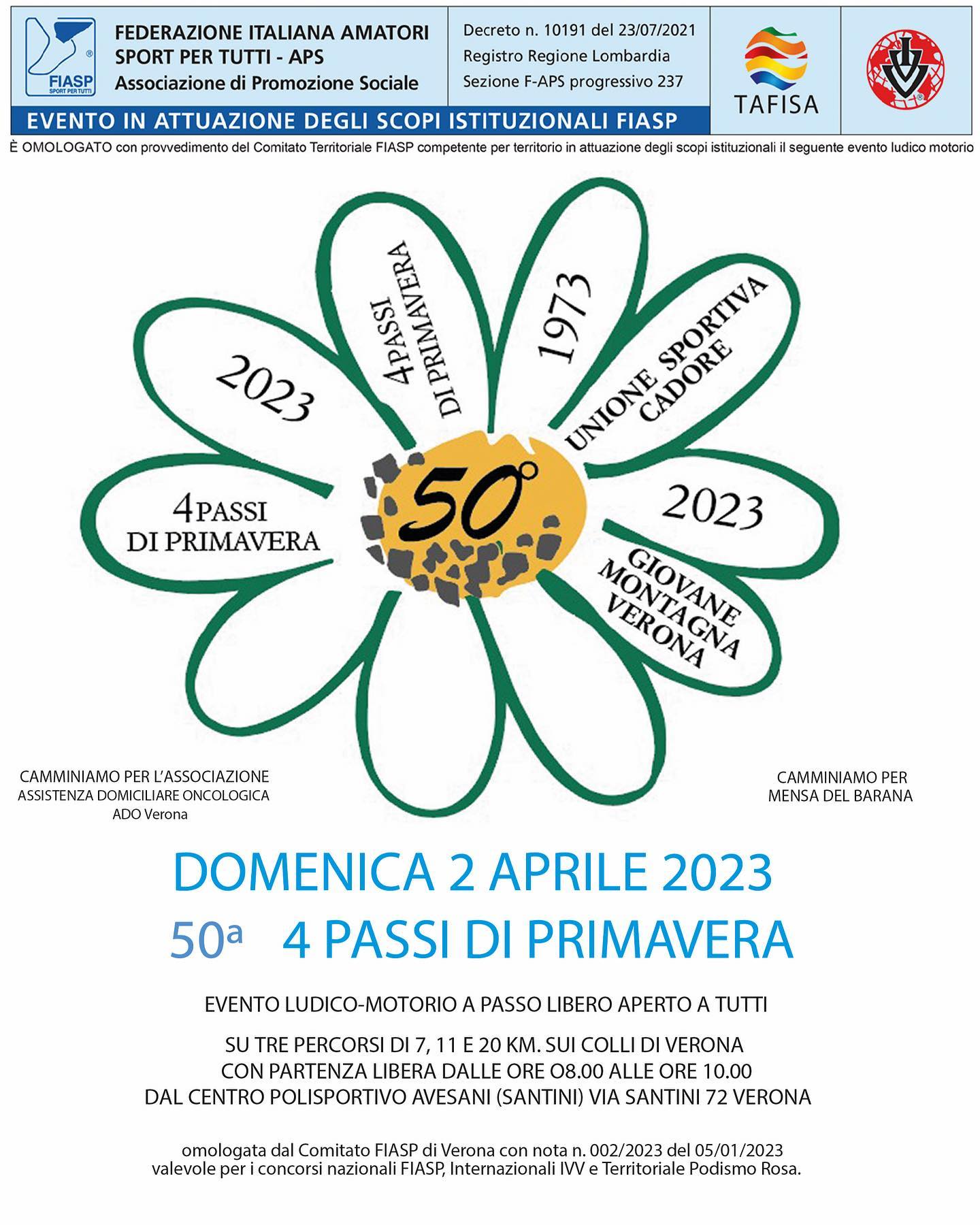 Cari Amici,
vi aspetto domenica prossima alla
4 PASSI DI PRIMAVERA, evento ludico-motorio su tre percorsi di 7, 11 e 20 KM sui colli di Verona.
Il vostro contributo di partecipazione sarà devoluto anche all’A.D.O., associazione Assistenza Domiciliare Oncologica di Verona, di cui faccio parte. Grazie anche per divulgare. 🏃🏻♀️ 🏃🏻♂️☀️☘️
#lillisimeoni #respiro #respirocircolare #rebirthing #breathwork #therapist #counseling #breath #holistic #italy #mindfulness #ado