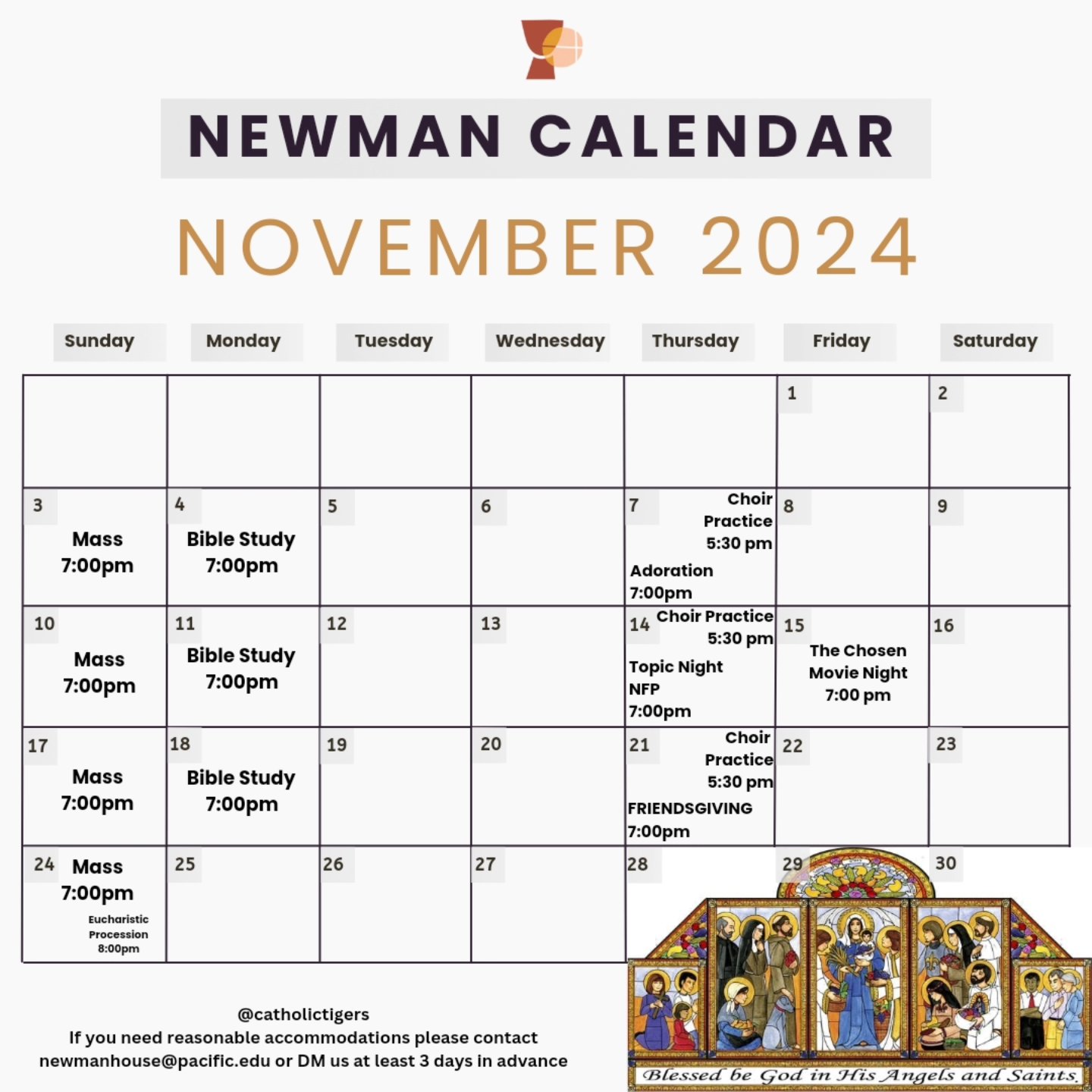 Here is our November Calendar. We hope to see you at Mass and our events ✨️
