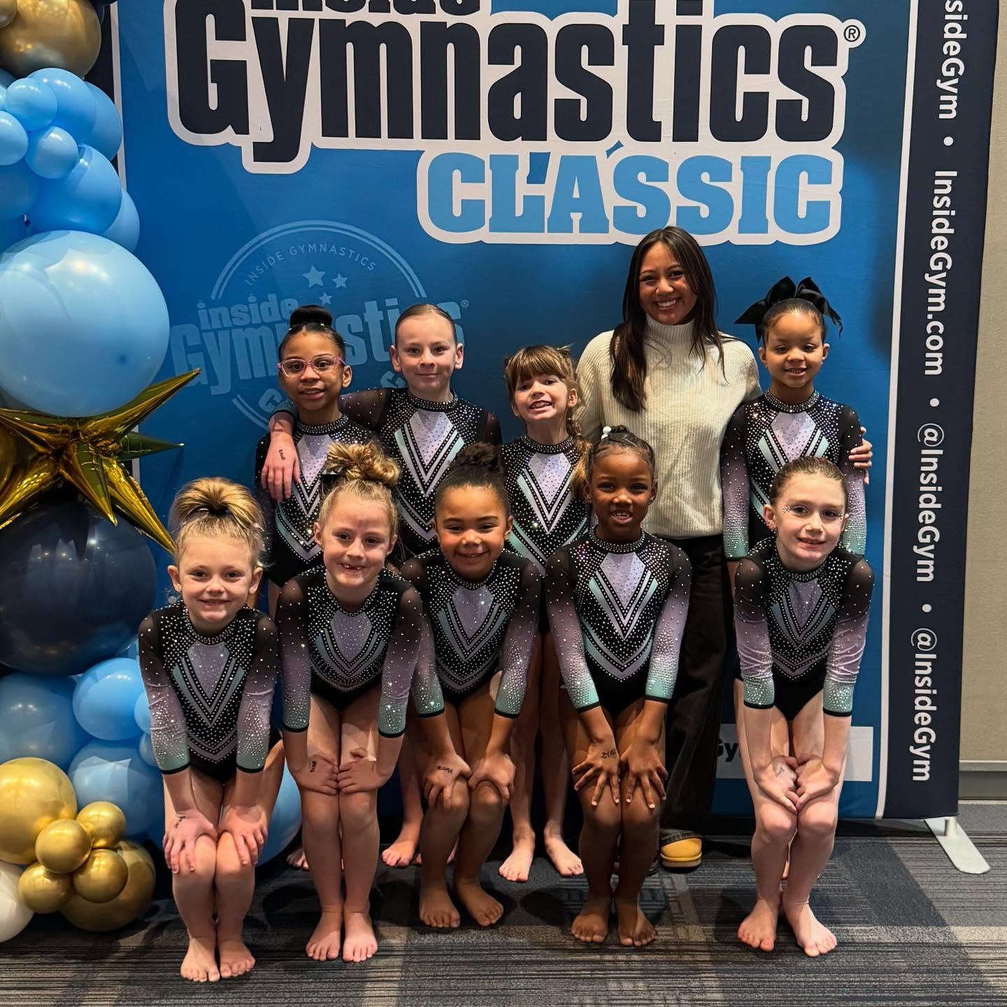 This weekend our competitive athletes had the wonderful opportunity to meet with Olympian & former UCLA Bruin, Emma Malabuyo at the Inside Gymnastics Classic! A BIG thank you to LR Productions and Inside Gymnastics for putting on such a fun experience for our girls! After a long 14 hour day, we finished with 7 all-around champions and 30 individual event champions!🥇✨ #PlatinumPride 💜🩵