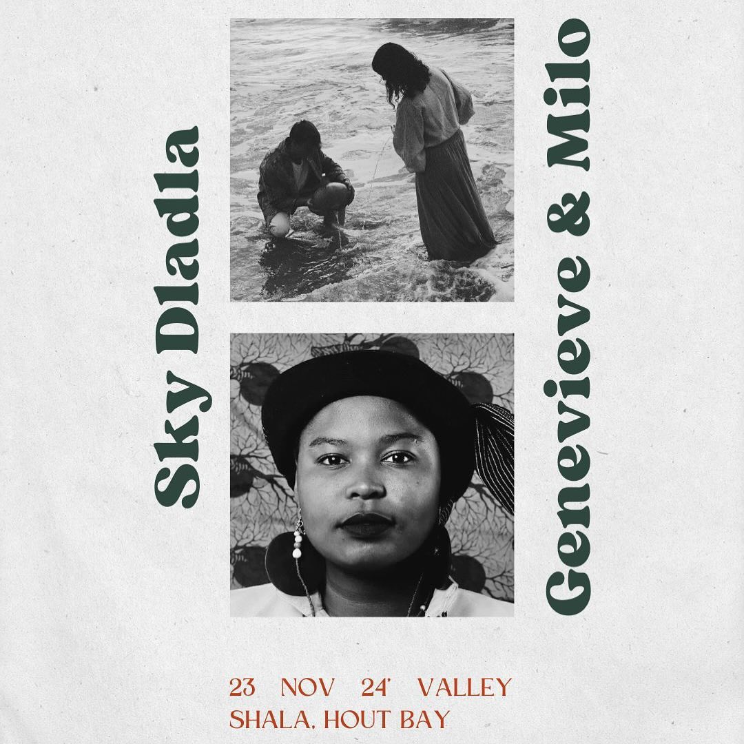 Join us for an evening of inspiring and uplifting music hosted by Genevieve & Milo and Sky Dladla.
A collaborative journey in sound, into the stillness of the heart.
Genevieve & Milo are a music duo hailing from the Mother City. Combining Genevieve’s rich vocals with Milo’s vibrant percussion, their music explores topics of love, connection and reverence for the natural world. Each song is a story of personal unravelling and remembrance and invites the listener into their own inner world. The duo was formed organically between two dear friends, Genevieve Lee (vocals and guitar) and Milo Sun (percussion), featuring Christian Wing on bass.
The duo’s first EP “Carrying Water” was released this year and is available on all streaming platforms.
https://www.quicket.co.za/events/290883-genevieve-milo-and-sky-dladla-live-valley-shala/#/?fbclid=PAZXh0bgNhZW0CMTEAAaYAZfNBuHjTkmI-vCnDGDhtnZA1kI7HJgcgYFQngpmt6pvuA1am2Gp8BZk_aem_1zl4jiAyShFCBw70g_H0fg