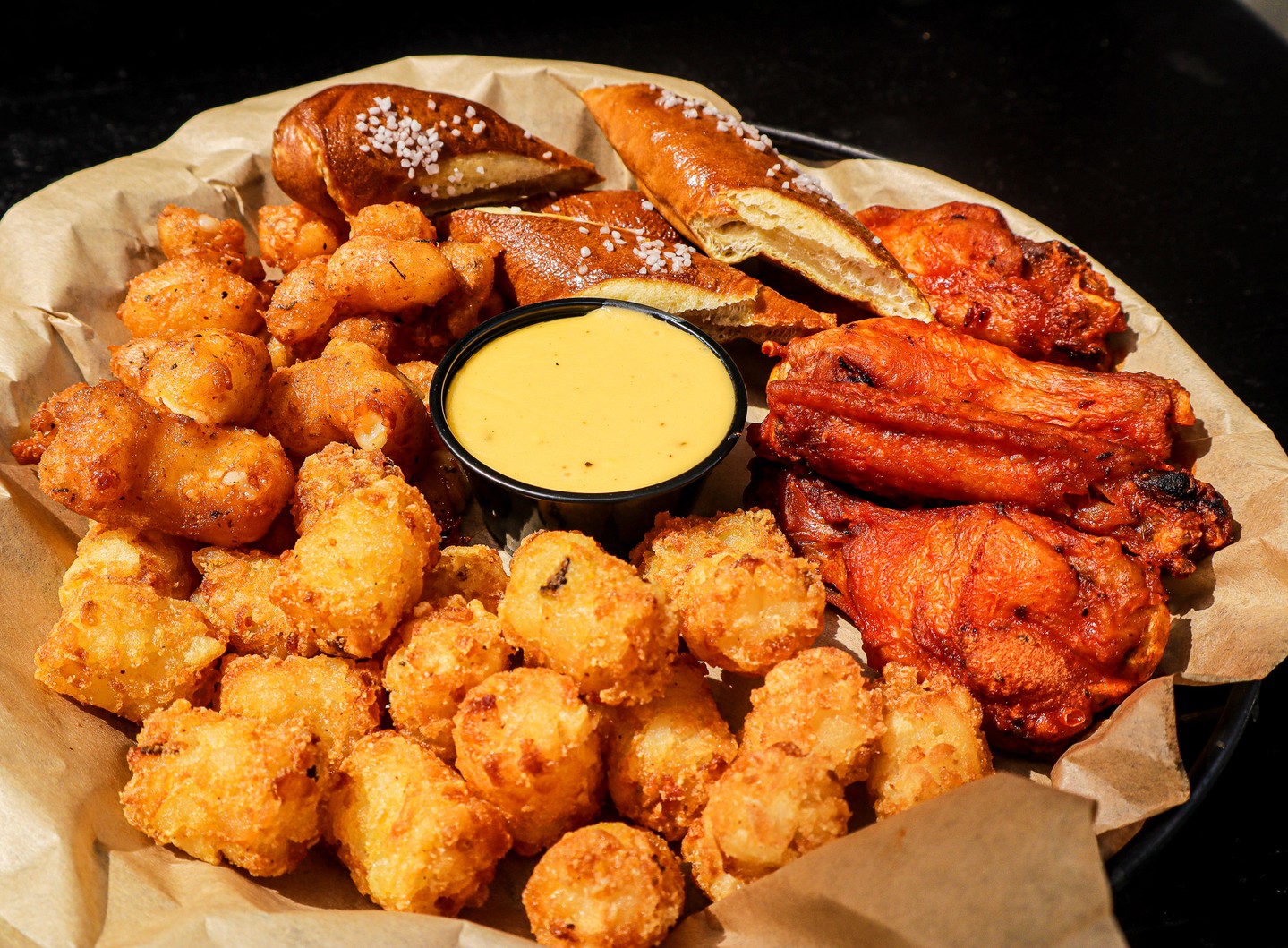 Weekend cravings, meet your match! ๐ Dive into our Combo Basket that's loaded with cheesy curds, crispy tater tots, mouthwatering wings, and soft pretzel bites! ๐๐ฅจ Gather your crew and letโs feast!
#WeekendVibes #WeekendCravings #SnackAttack #ComboBasket #TaterTots #WingLovers #PretzelBites #FeastMode #SnackTime #BarFood #AppetizerGoals