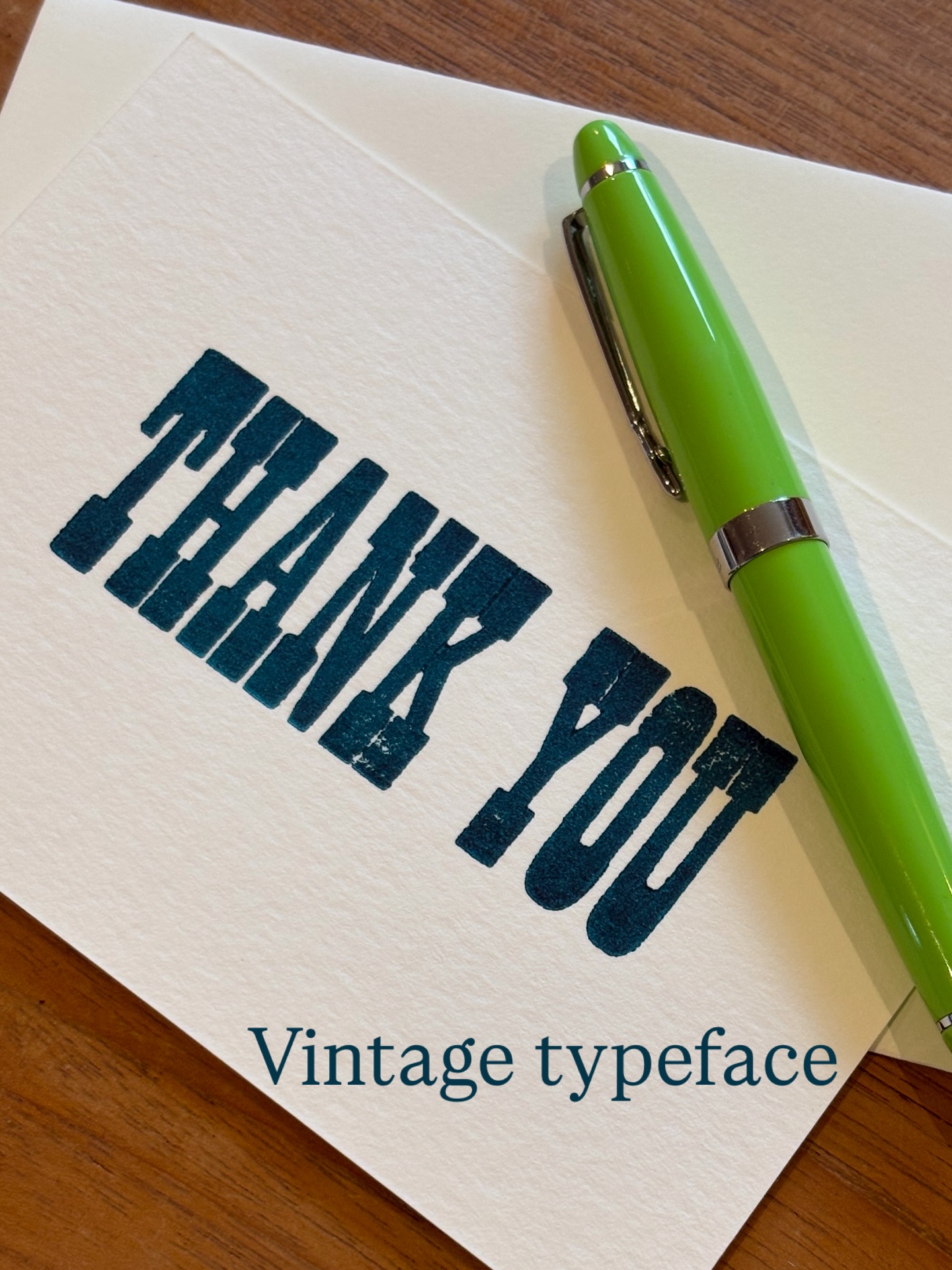 I’m loving using this vintage woodcut French typeface. It’s seen some use, but this just makes the patina more interesting.
Of course I had to print some new thank you cards (in peacock blue, magenta pink and gold this time).
It also comes in lower case, which I’m now playing around with for design ideas.
If you’ve not bought my stationery before, you can get 10% off when you subscribe.
Happy writing x