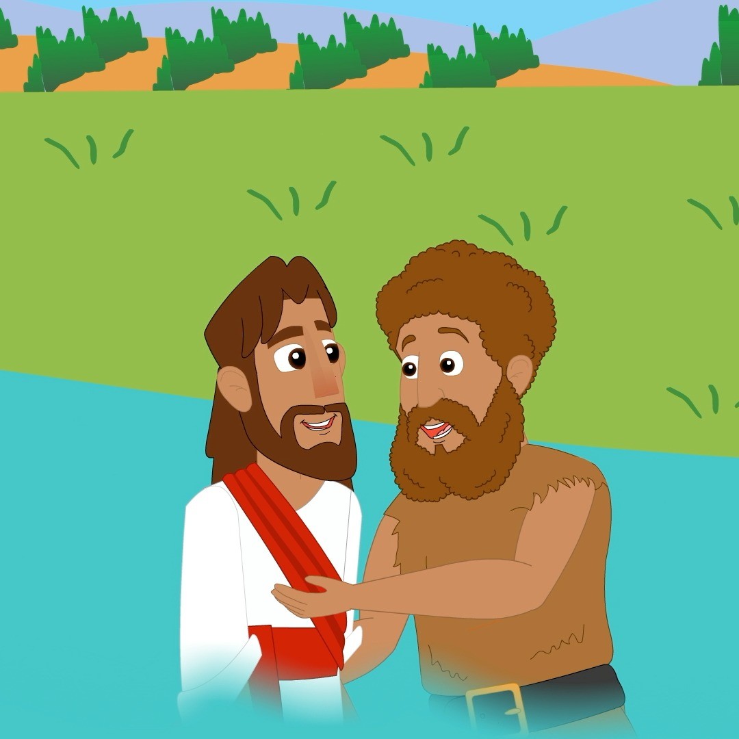 Jóhannes skírari var frændi Jesú. Hann var fylltur heilögum anda Guðs. Hann bjó í eyðimörk og borðaði hunang og engisprettur. Hann sagði fólki frá því að Kristur myndi koma og að það þurfti að iðrast synda sinna og bæta hegðun sína. Fólk kom víða að til að hlusta á Jóhannes tala um Guð og láta hann skíra sig. Einn daginn kom Jesús til Jóhannesar þar sem hann var að skíra og bað hann um að skíra sig. Jóhannes tók það ekki í mál og sagði að Jesús þyrfti að skíra sig. Jesús gaf þetta ekki eftir og Jóhannes skírði hann. Þegar Jesús steig upp úr vatninu opnaðist himininn og heilagur andi kom yfir hann eins og dúfa. Þá heyrðist rödd Guðs sem sagði: „Þetta er minn elskaði sonur, sem ég hef útvalið.“ Augnablikið sem allir spádómarnir höfðu fjallað um var komið, þetta var Messías!