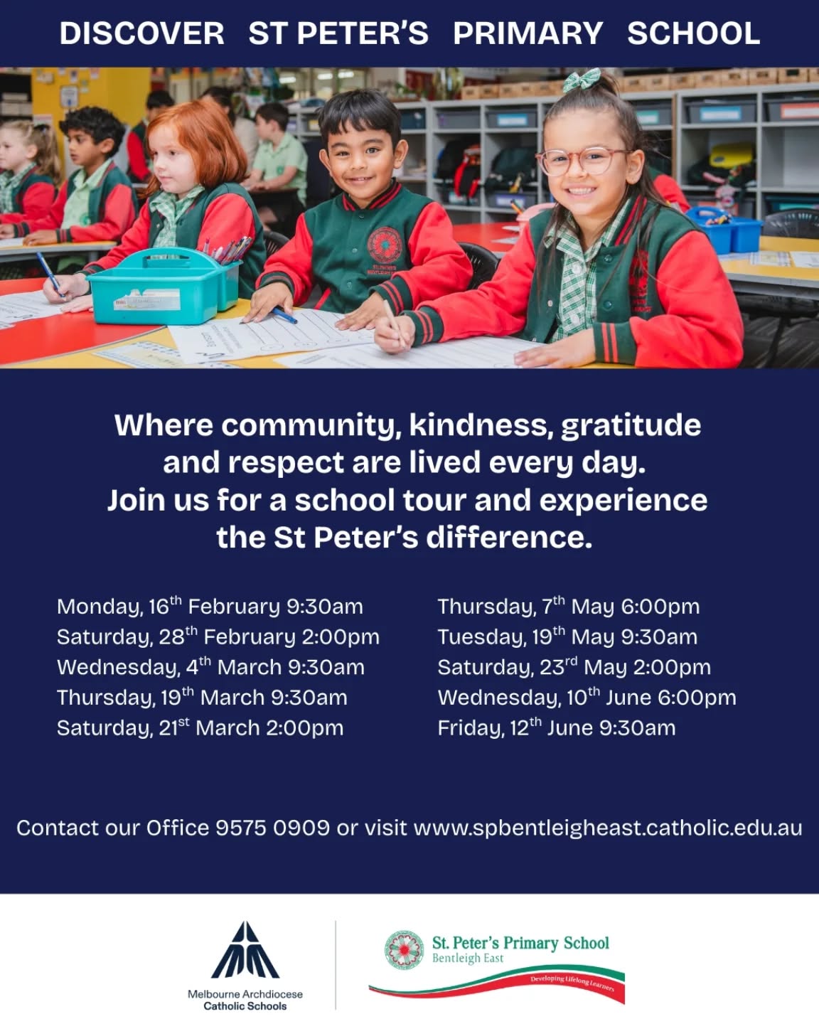 Our school tours are now LIVE! Please visit our website to register for your preferred tour date at www.spbentleigheast.catholic.edu.au
We can't wait to show you our wonderful school!