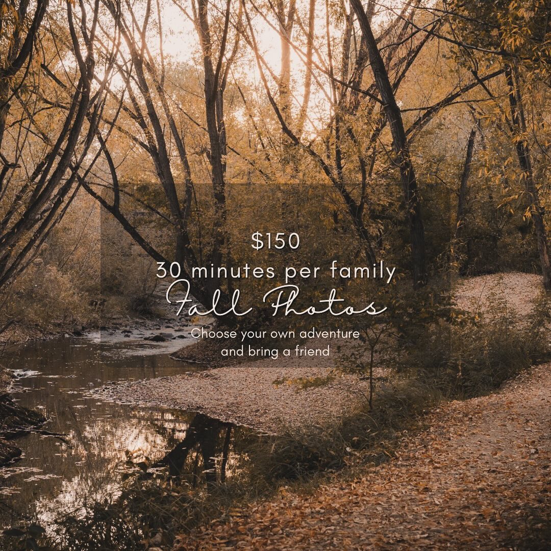 Instead of booking a place and opening slots, fall photos with me will be different this year. I want your photos to be in places and spaces that mean something to you.
-Find a place near you that means something to you in the fall
-Find a friend, family member, anyone who is interested in photos at the same place
-Message me tlyphotoco@gmail.com or use the contact form on my website
-$150 for 30 minutes, $300 for full hour
-Each family/couple/single/whomever gets 30 minutes of photos at that location
-Fridays, Saturdays, and Sundays in September and October