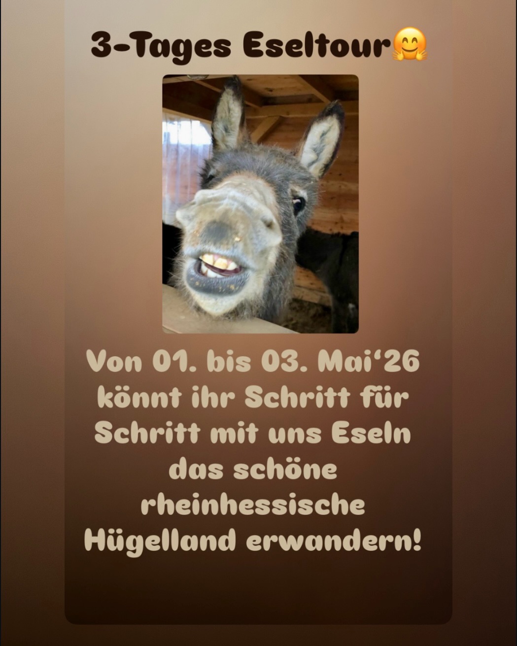 🤗 Wir freuen uns, wenn ihr diesen Beitrag teilt! 🙏🫶
#eselliebe
#stadeckenelsheim #rheinhessen
#wandernmiteseln
#begegnungshofselztallamas