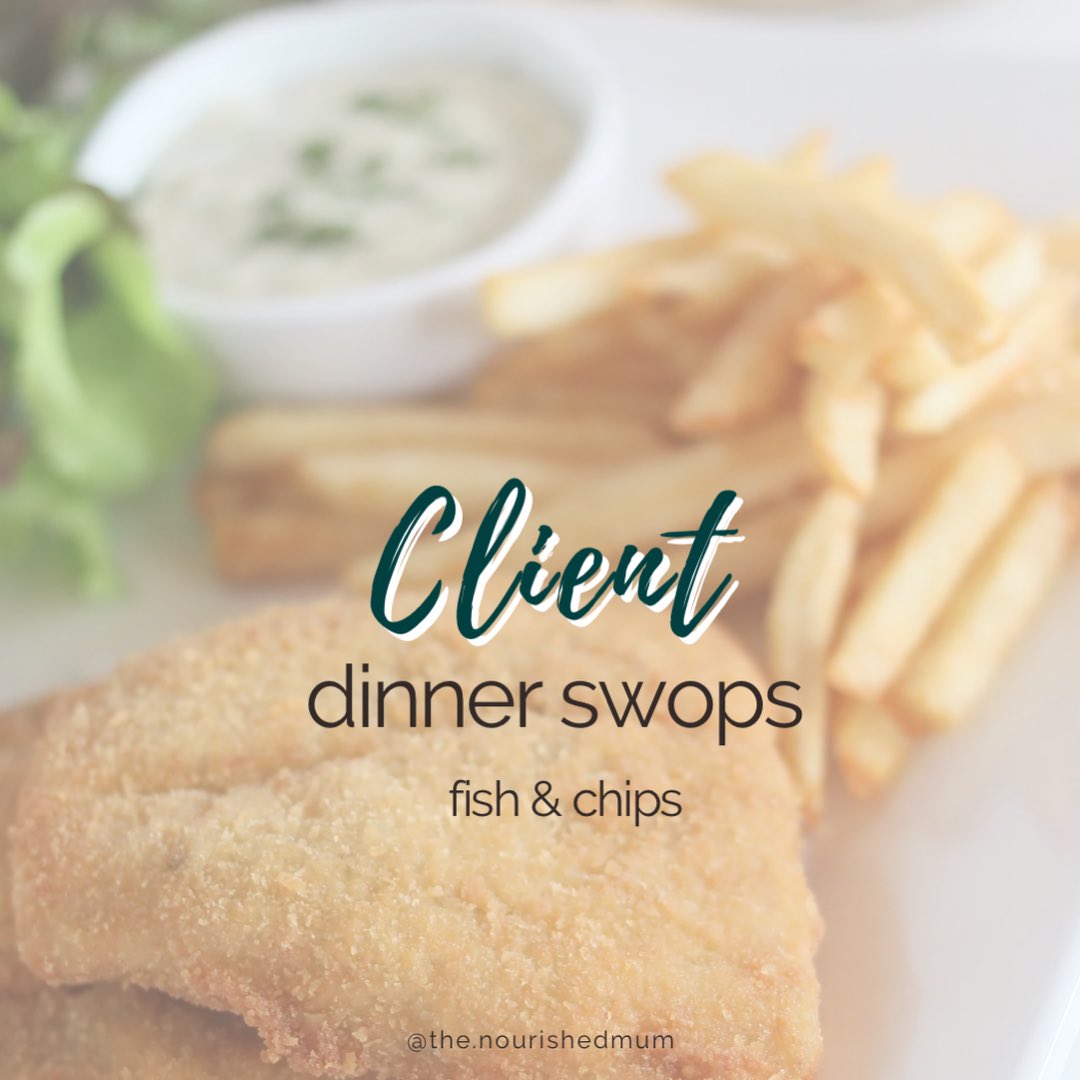 I've been planning a lot of crumbed fish lately in my clients meal plans 🐟
It's a very convenient protein option for quick meals but you need to consider that anything crumbed (especially commercially) has both a higher carb and fat content.
So when you're planning your meals to include something crumbed (especially if you are being more calorie conscious) you possibly will need to reduce your other carb and fat portion for that meal.
Crumbed protein will also not have as much protein as its i crumbed counterpart 😊 another aspect to consider too.
Here's a few changes I've made to a client's dinner she was having 🙌🏻