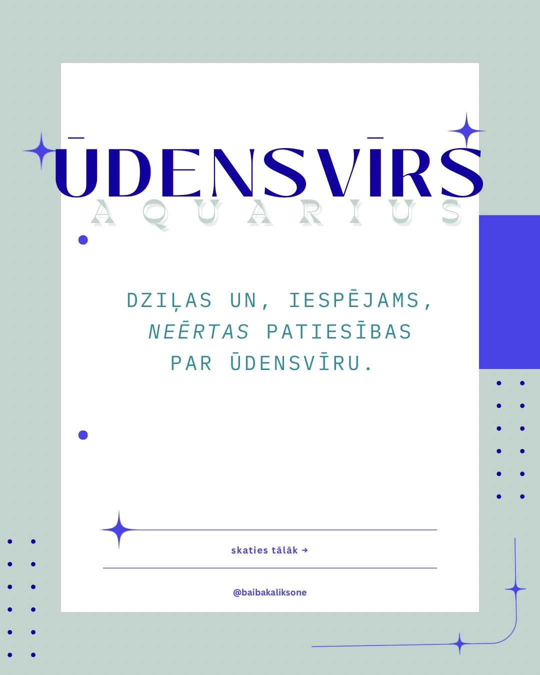Ūdensvīru sezonu svinot, izveidoju garāku rakstu par Ūdensvīriem. 💫 Tomēr šeit vari atrast sevi arī, tad, ja Tev ir kādas citas planētas (Marss, Mēness, Venēra) vai vairākas Ūdensvīra zīmē! 🛸😏