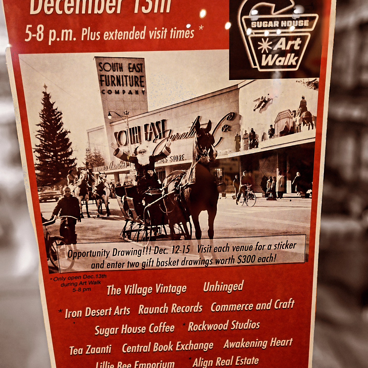 'twas the Friday the 13th Art Walk before Christmas...
Join us tonight! And as a bonus for coming out in the cold- not only will we be stocked up with fun holiday items, but there is a special promotion:
Shop at featured businesses, get stickered, and be entered in a drawing to win a gift card assortment.
In addition, we will have some items at special prices for the night.