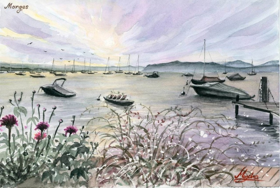 watercolor painting from Morges of the shores from the Leman Lake.😊
#morges
#switzerland🇨🇭
#watercolor
#lacleman
