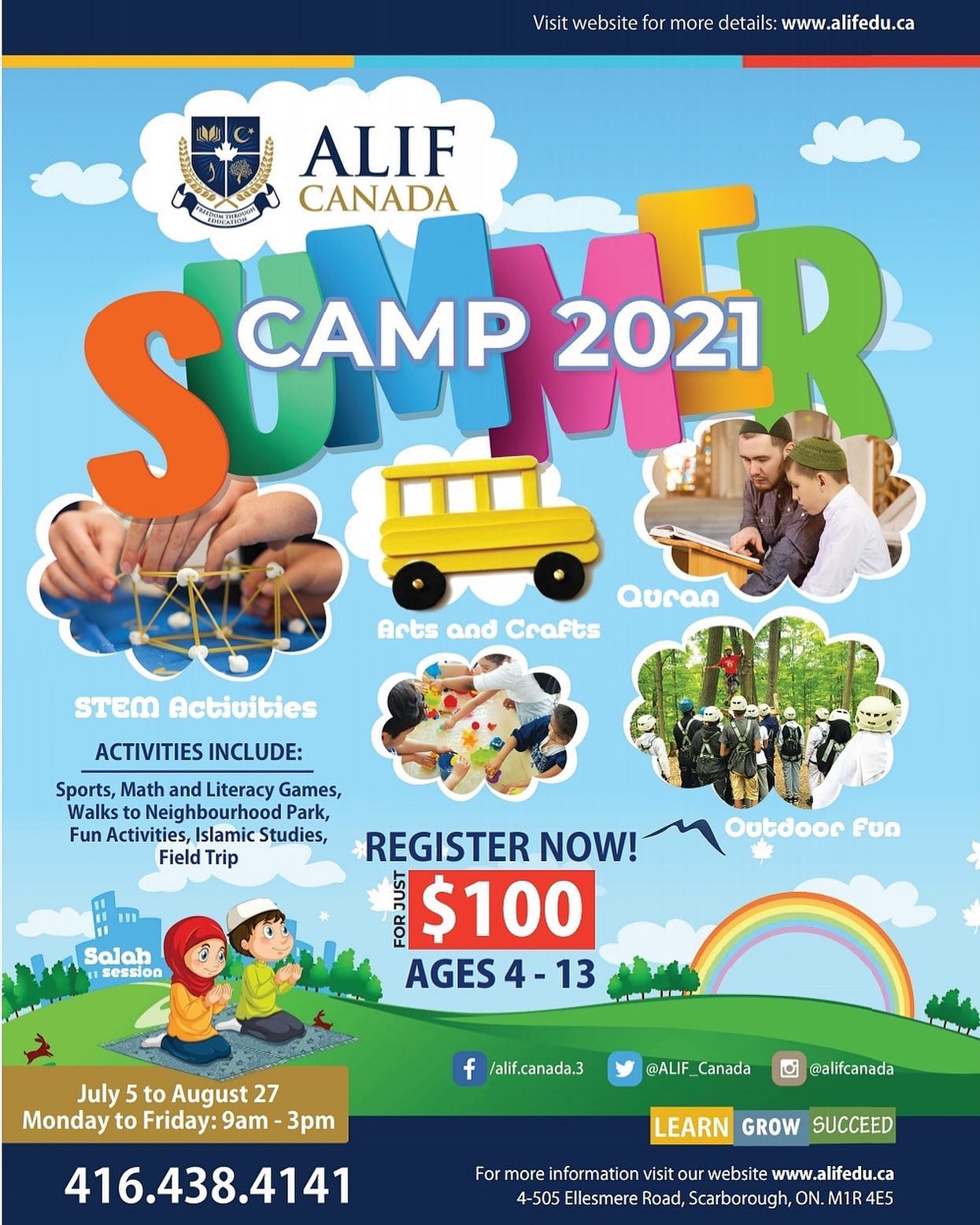 Summer Camp is here @alifcanada! You won’t find a lower fee!
Spaces are limited and are being filled up fast! Call us to register.